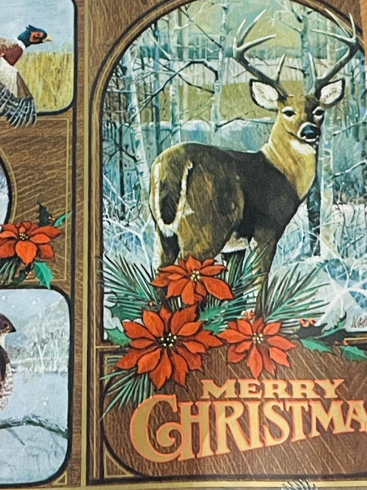VTG MERRY CHRISTMAS HALLMARK WRAPPING PAPER GIFT WRAP 1960 DEER PHEASANT NOS