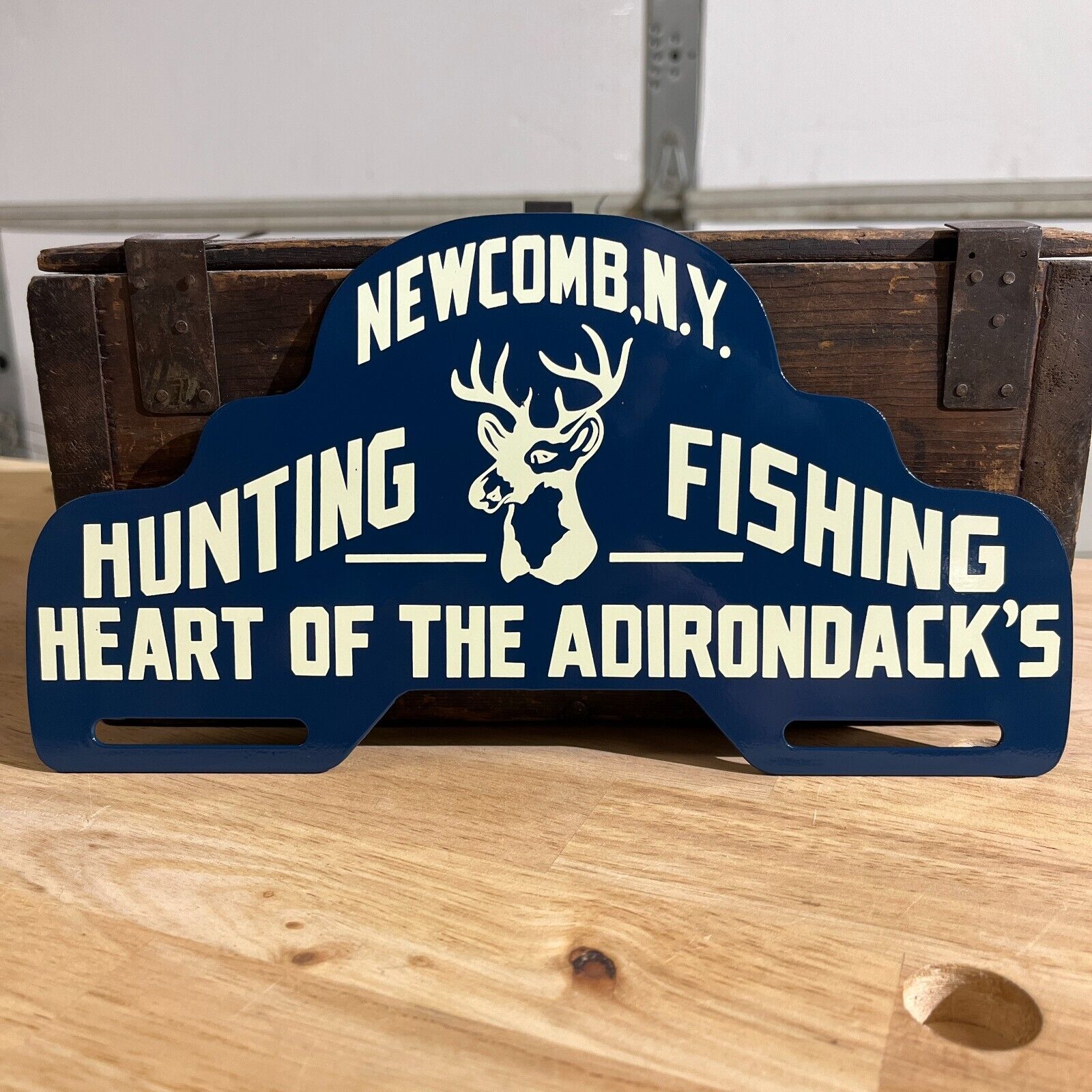 Newcomb New York Hunting Fishing Metal License Plate Tag Topper Sign Adirondacks