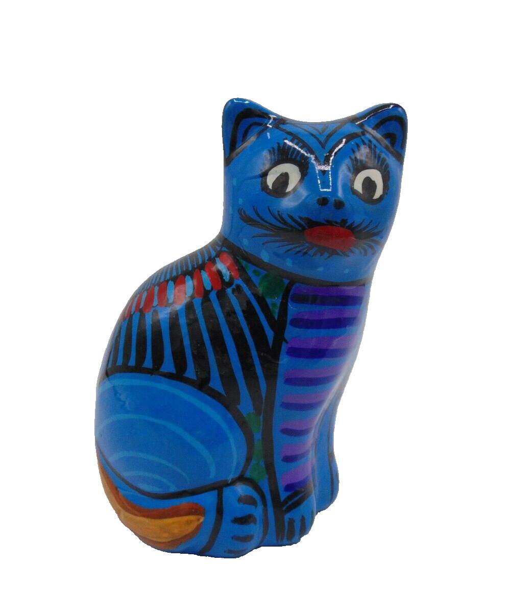 Mexican Talavera Pottery Folk Art Cat Hand Painted 5\