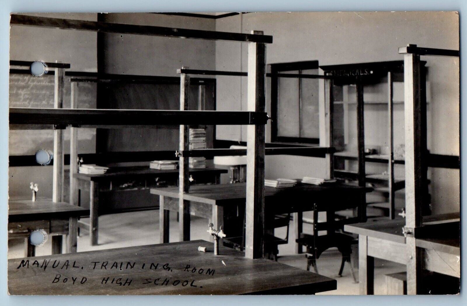 McKinney Texas TX Postcard RPPC Photo Boy\'d High School Manual Training Room
