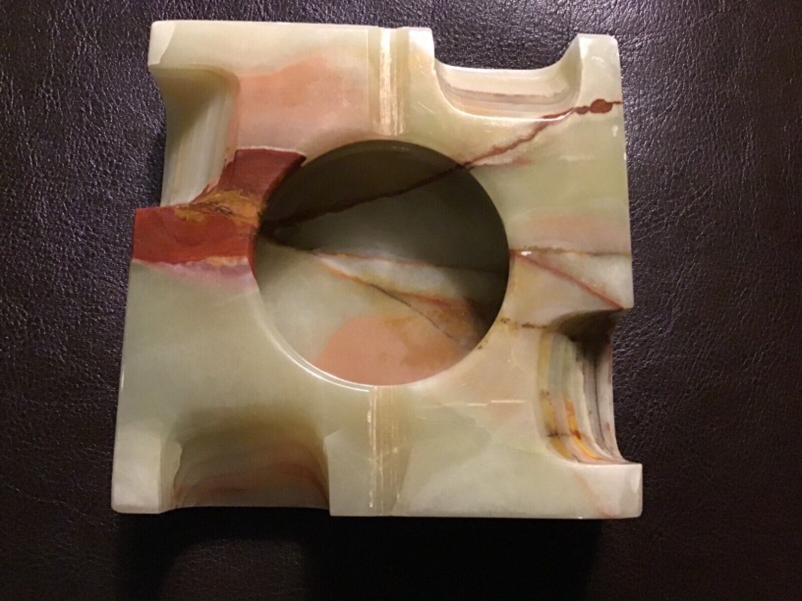 Vintage Carved Onyx Ashtray, Natural Carved Stone, Approx 4” Square, $7 ship 