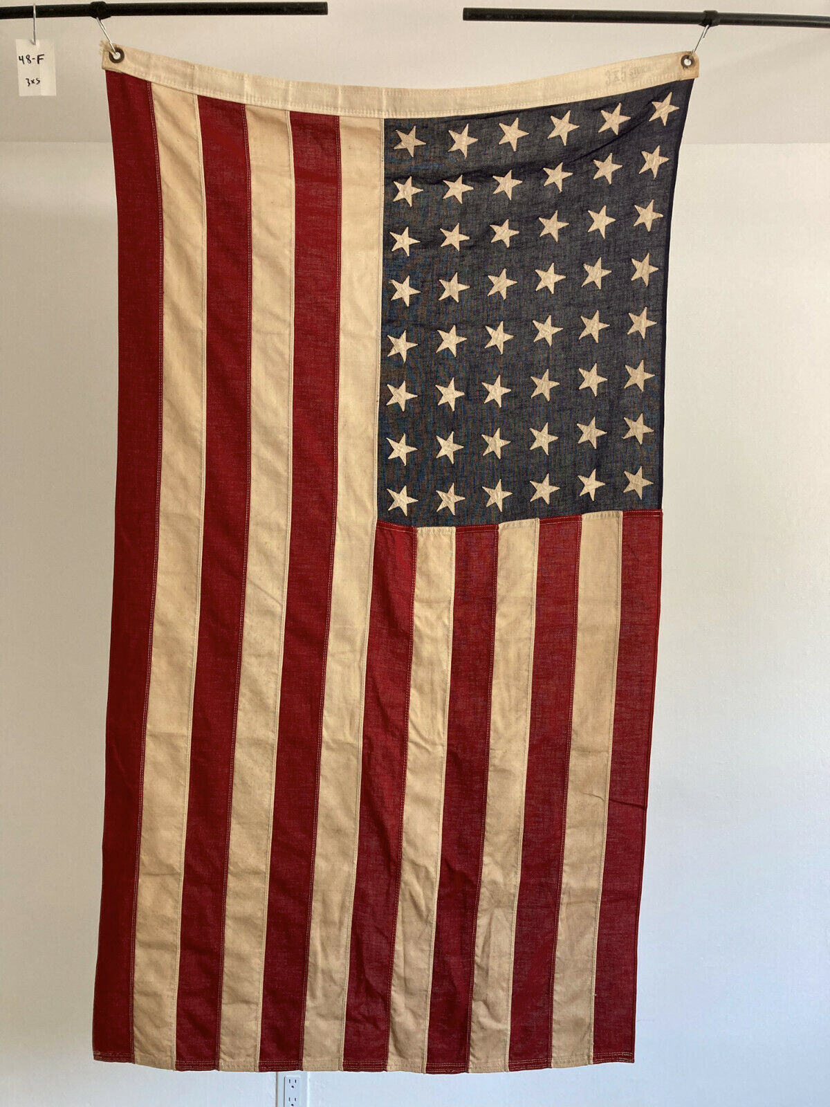 Vintage American Flag, 48 Stars, 3’x 5’ Cotton aged SEWN on Stars STORM KING