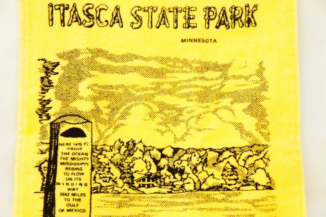 Vintage 70s Itasca State Park Minnesota Souvenir Towel Gift Retro Mid Century