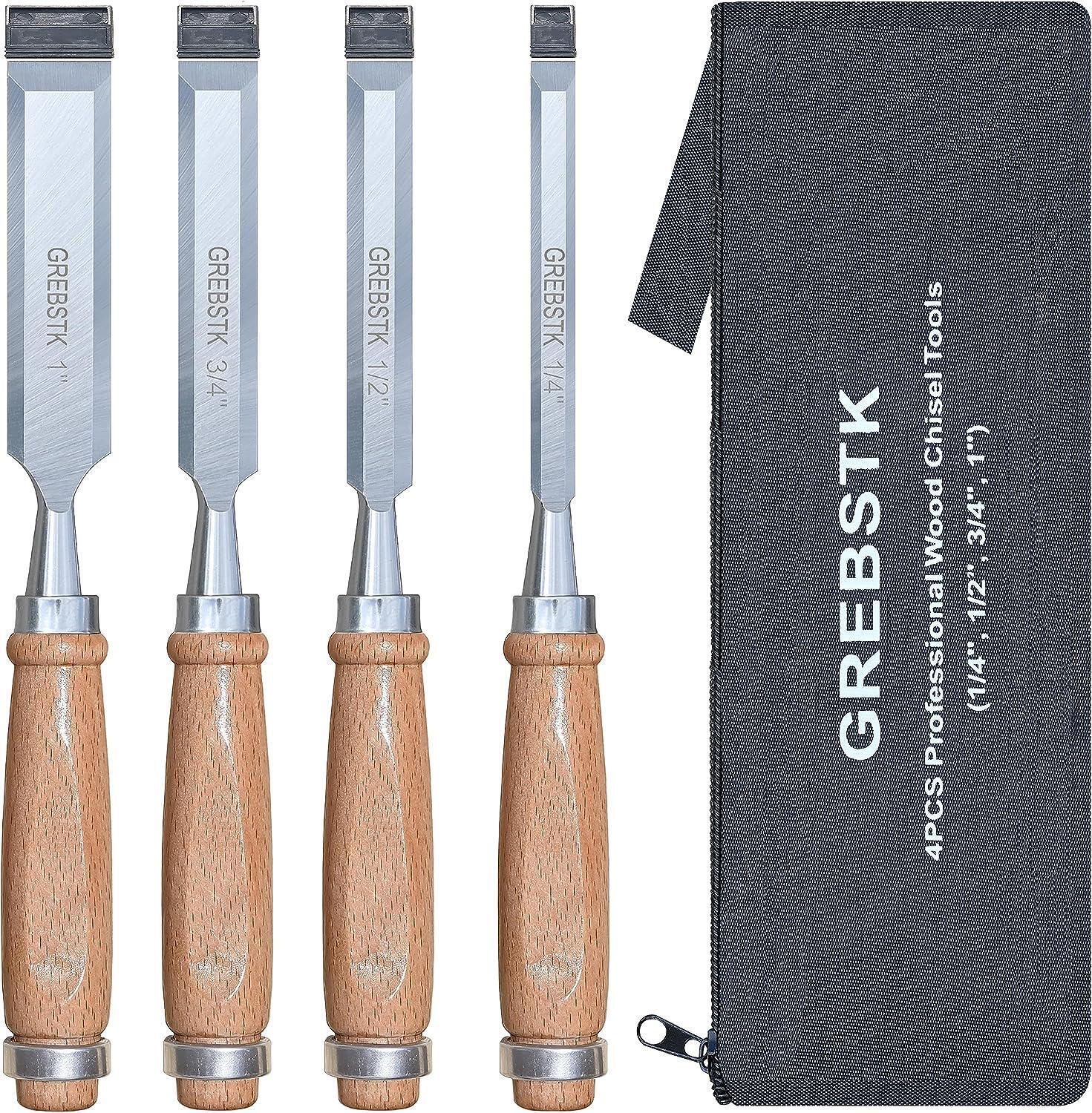 GREBSTK 4 Piece Professional Wood Chisel Set with Oxford Bag Woodworking, CR-V