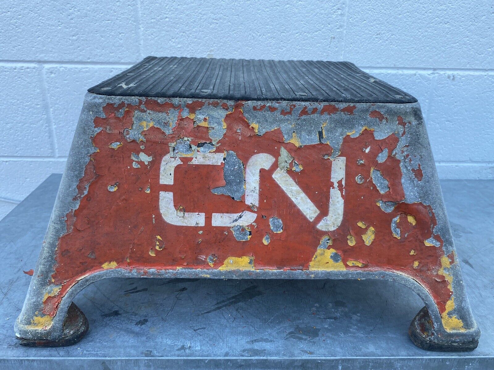 Vintage CN Railway Cast Aluminum Step Stool Train Station worn Industrial #2