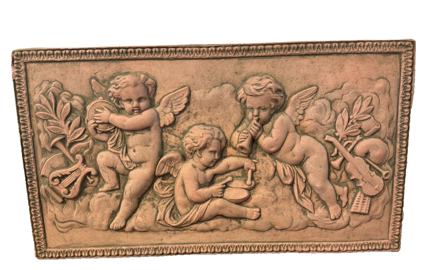 Vintage Plaster Relief Wall Plaque Cherubs playing Instrements 17\