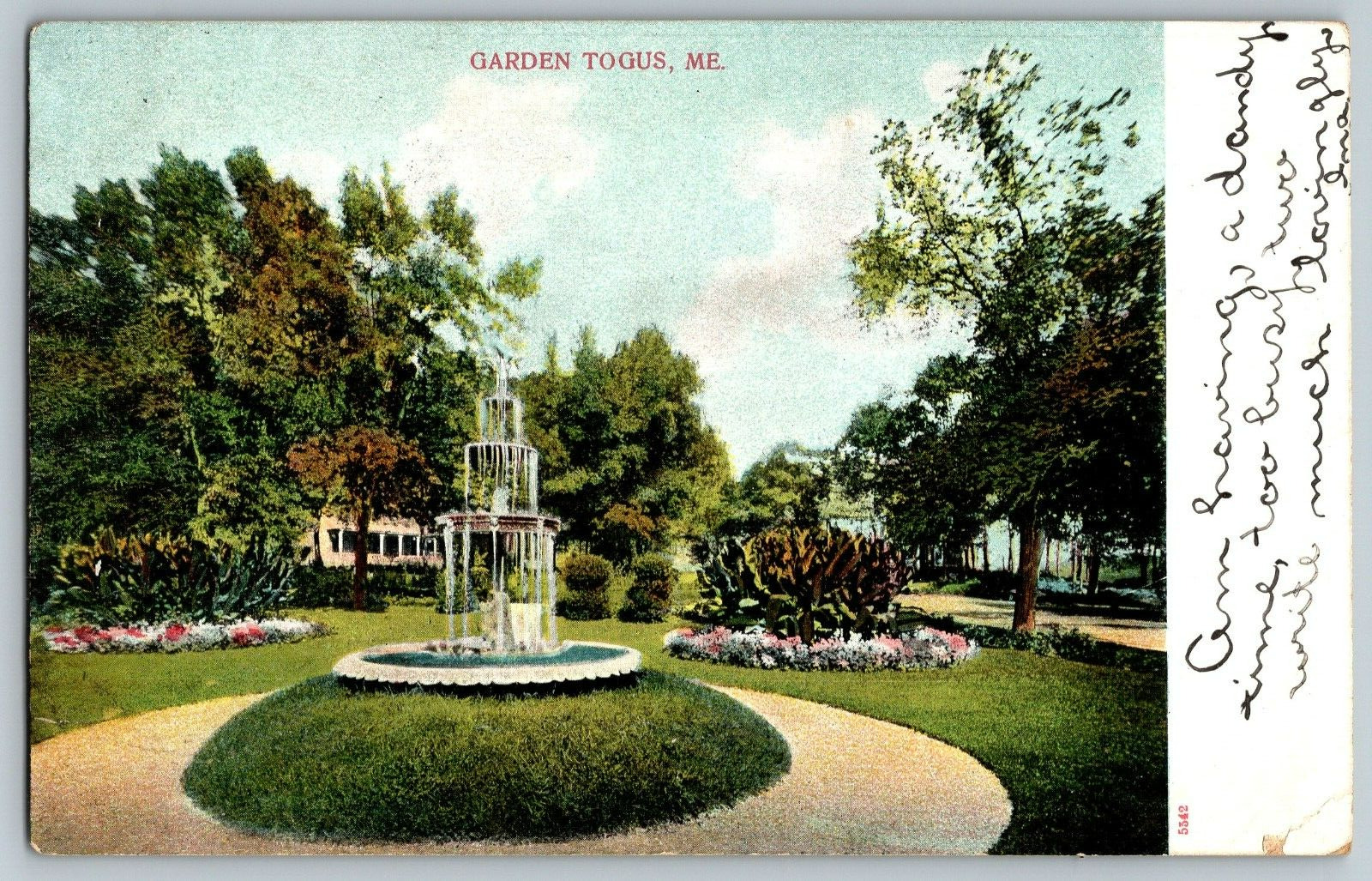 Togus, Maine ME - Garden Togus - Vintage Postcard - Posted 1907
