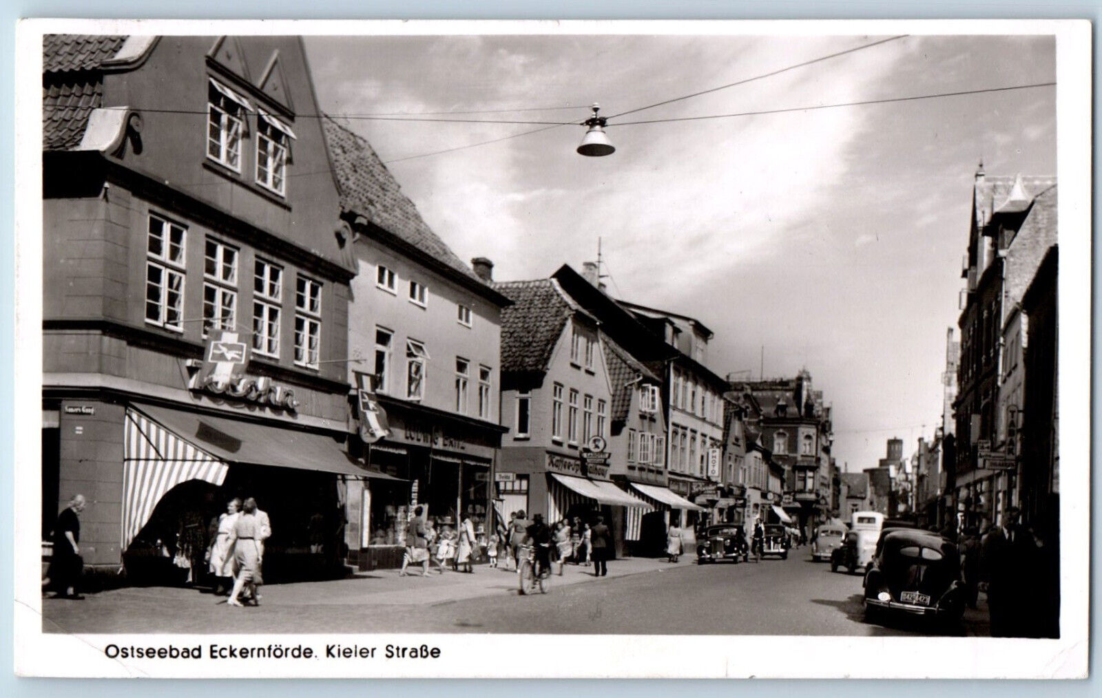 Germany Postcard Eckern Sea Resort Kiel Street Business Area 1953 RPPC Photo