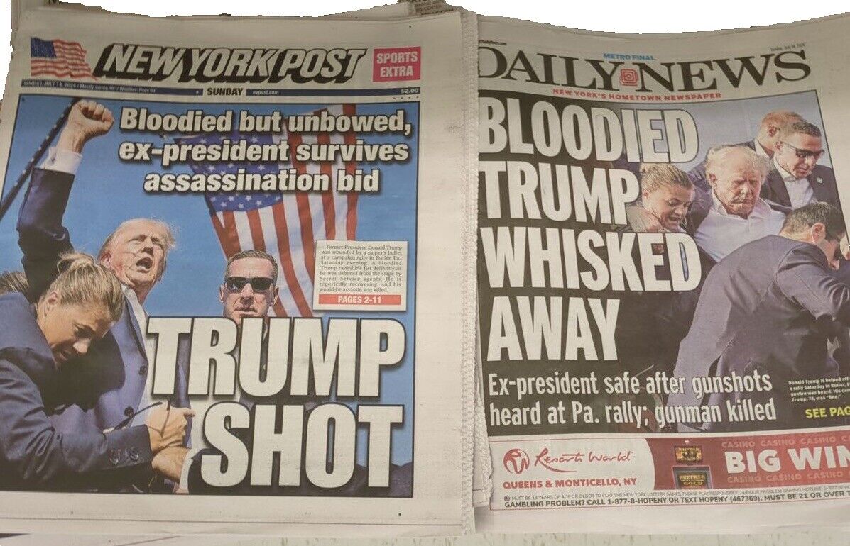 TRUMP SHOT /BLOODIED NY Daily News AND New York Post Newspapers July 14 2024