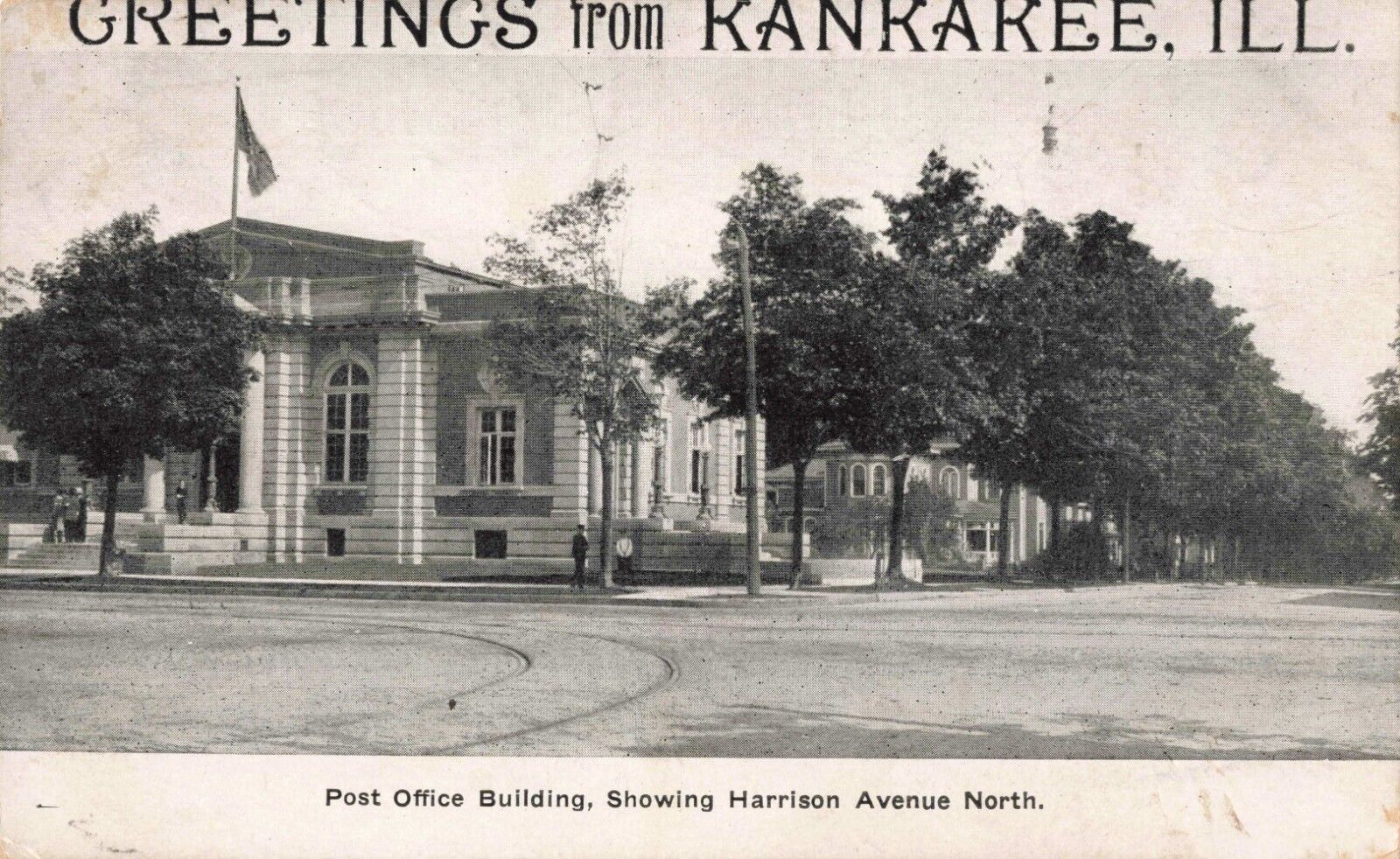 Post Office Harrison Avenue North Kankakee Illinois IL 1909 Postcard