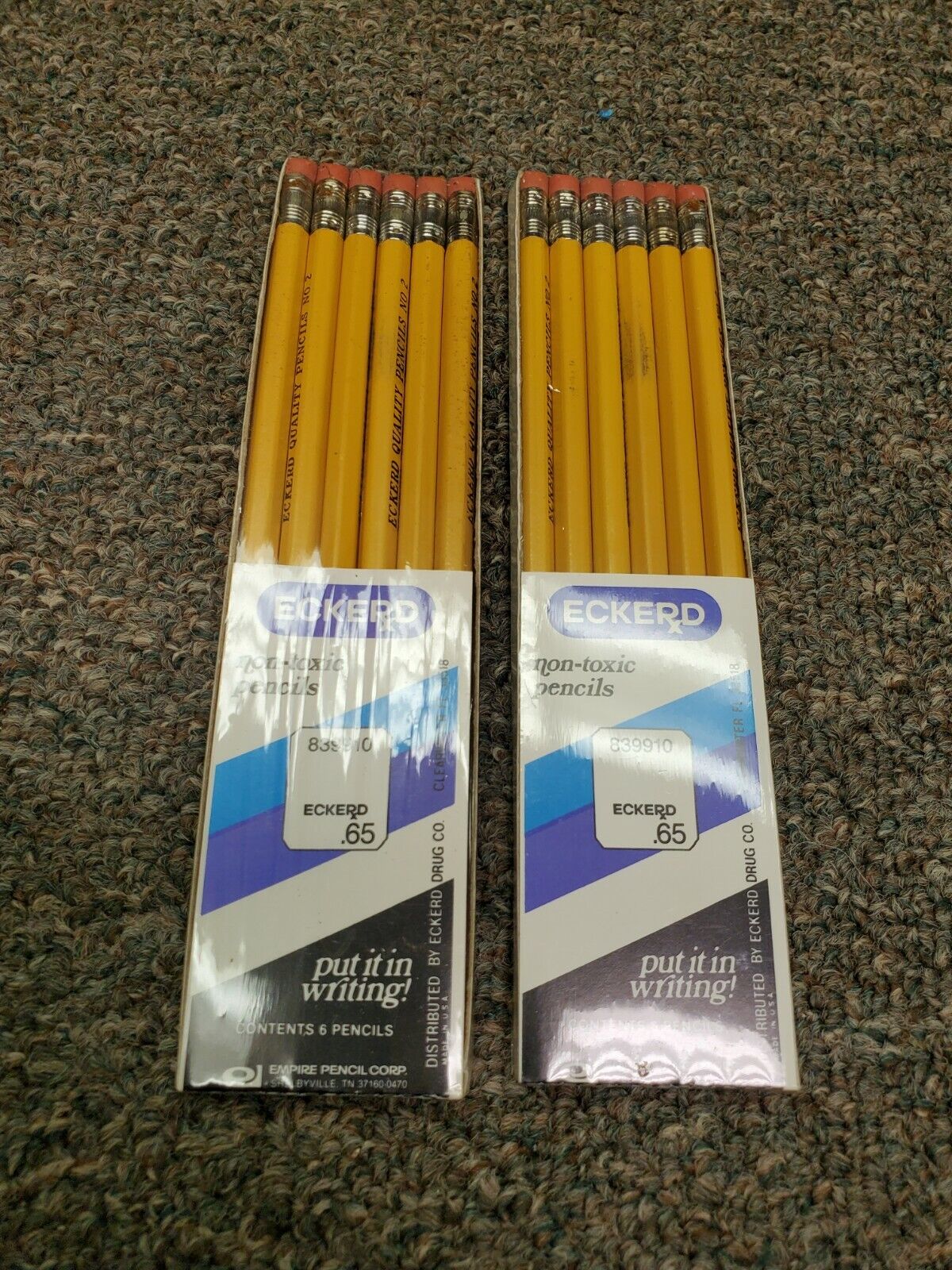 Vintage Eckerd Sealed Pencils Pack NIP Old Stock 12 Pencils Per Package Yellow