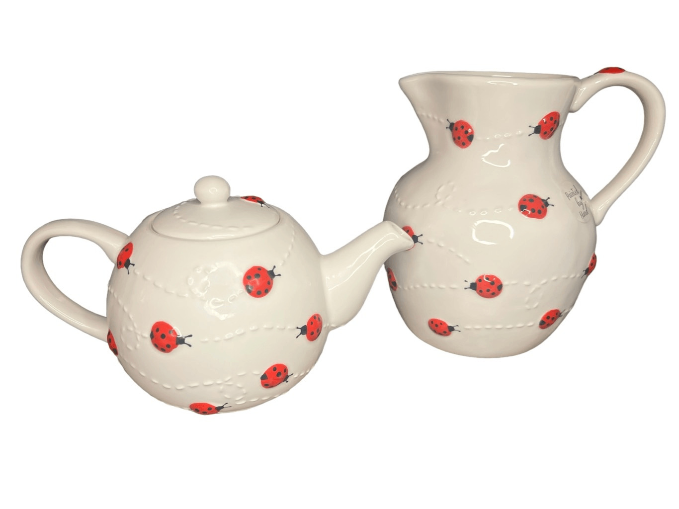 NEW LANG Hand Painted Ladybug Teapot and Pitcher