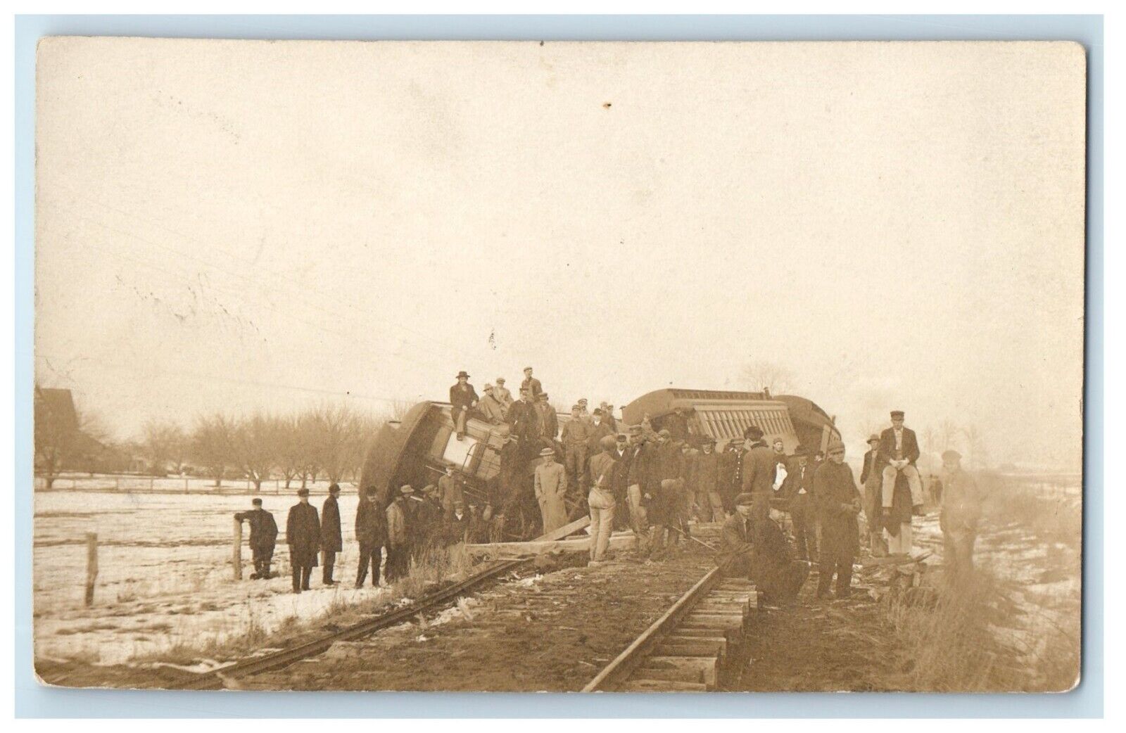 c1910's Train Accident Disaster Derailed Workers Railroad RPPC Photo Postcard