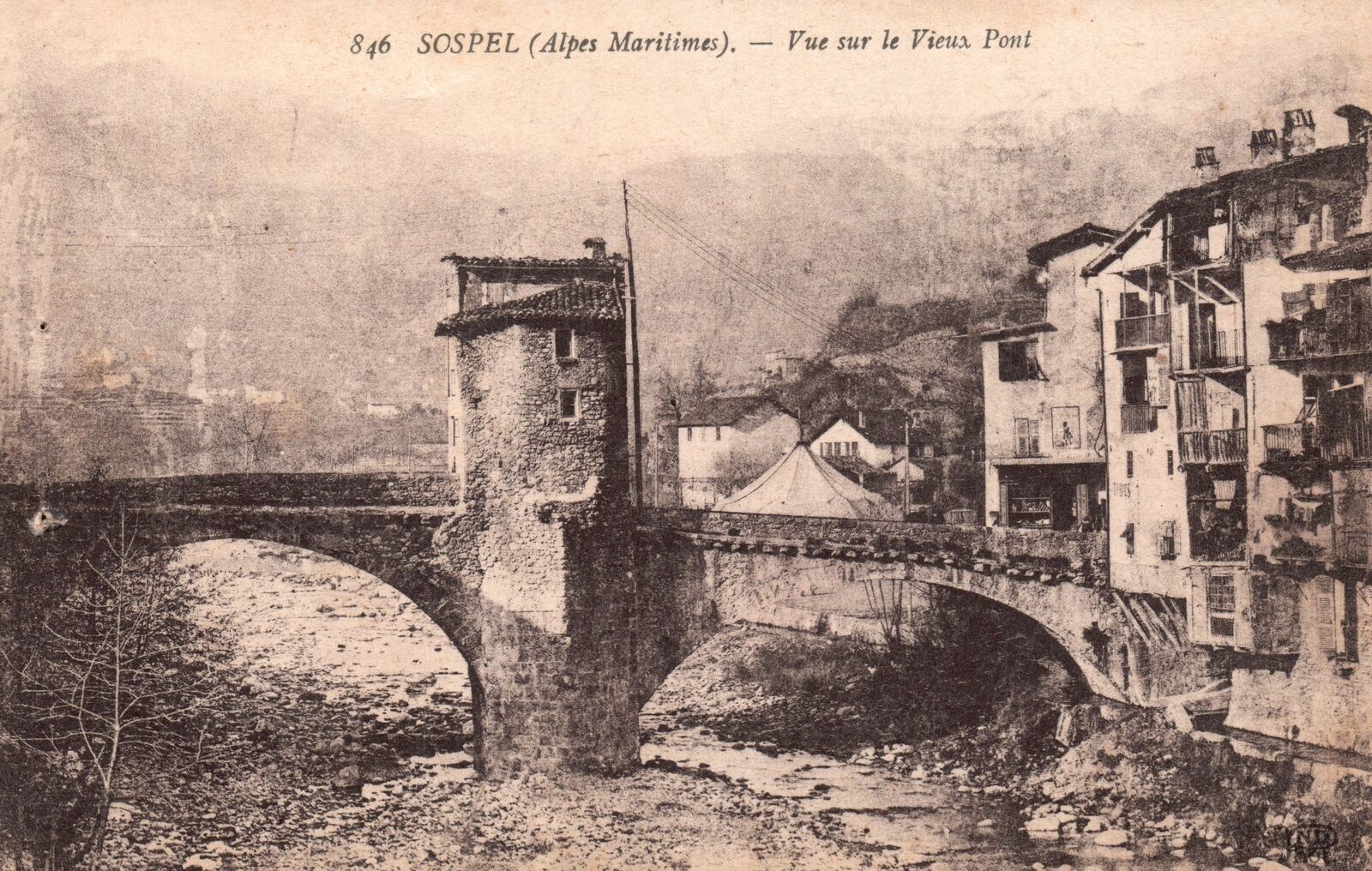 Sospel France Alpes Maritimes Vue Sur Le Vieux Pont Bridge Port Vintage Postcard