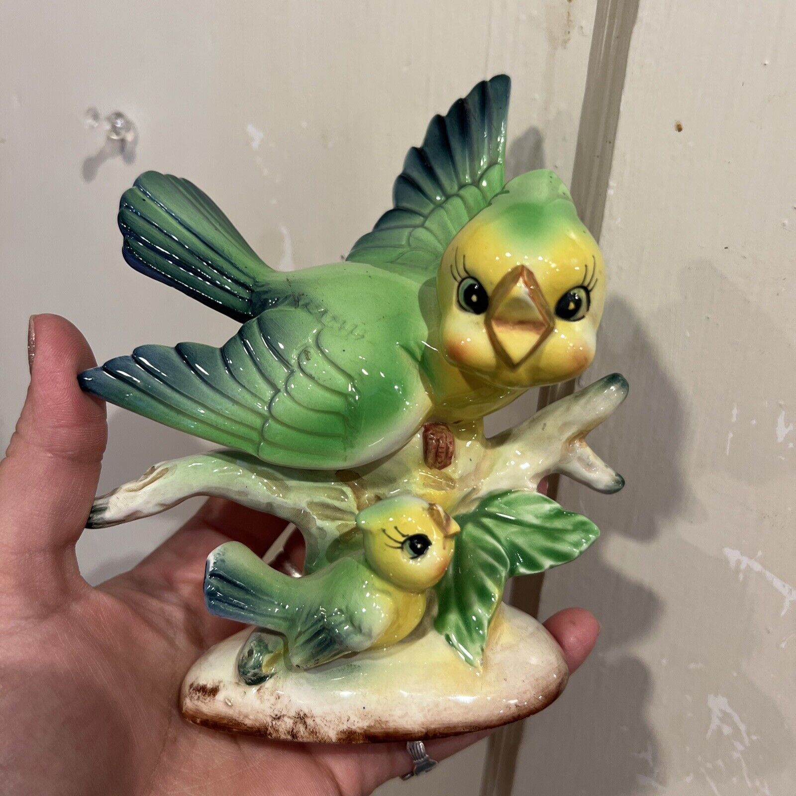 Vintage Green Bird Figurine Anthropomorphic Kitsch Birds