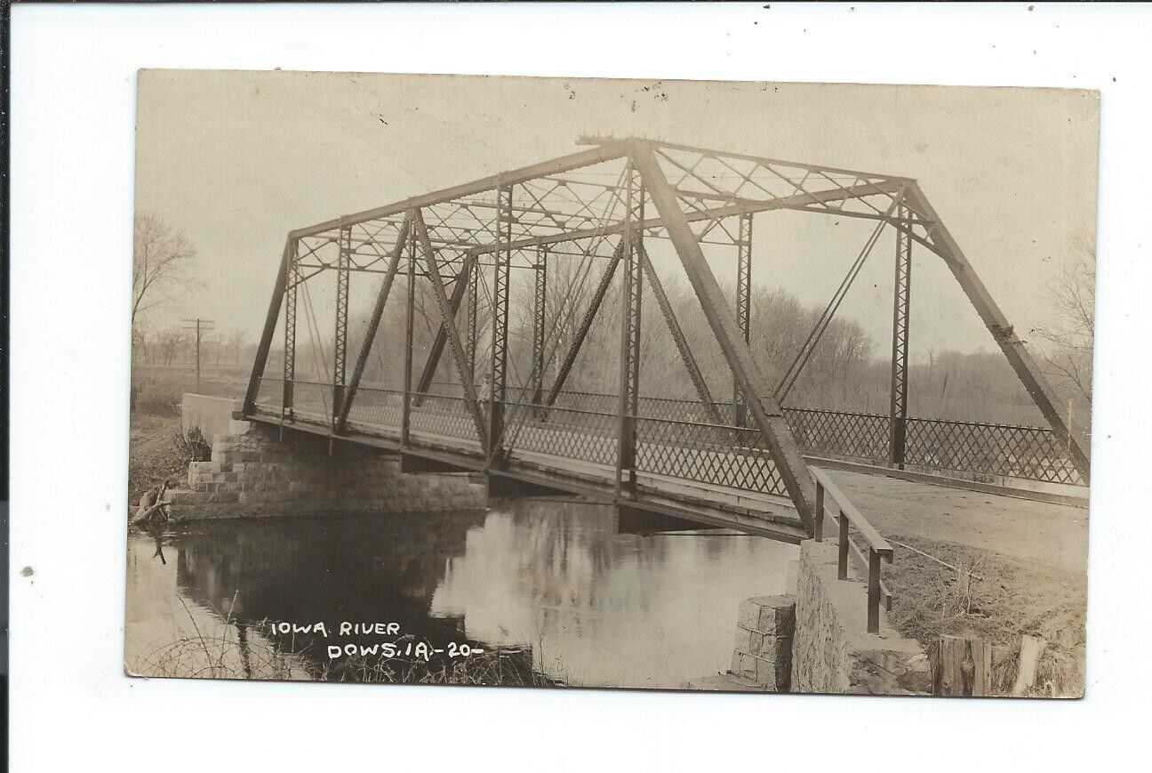 Real Photo Postcard Post Card Dows Iowa Ia Iowa River Bridge