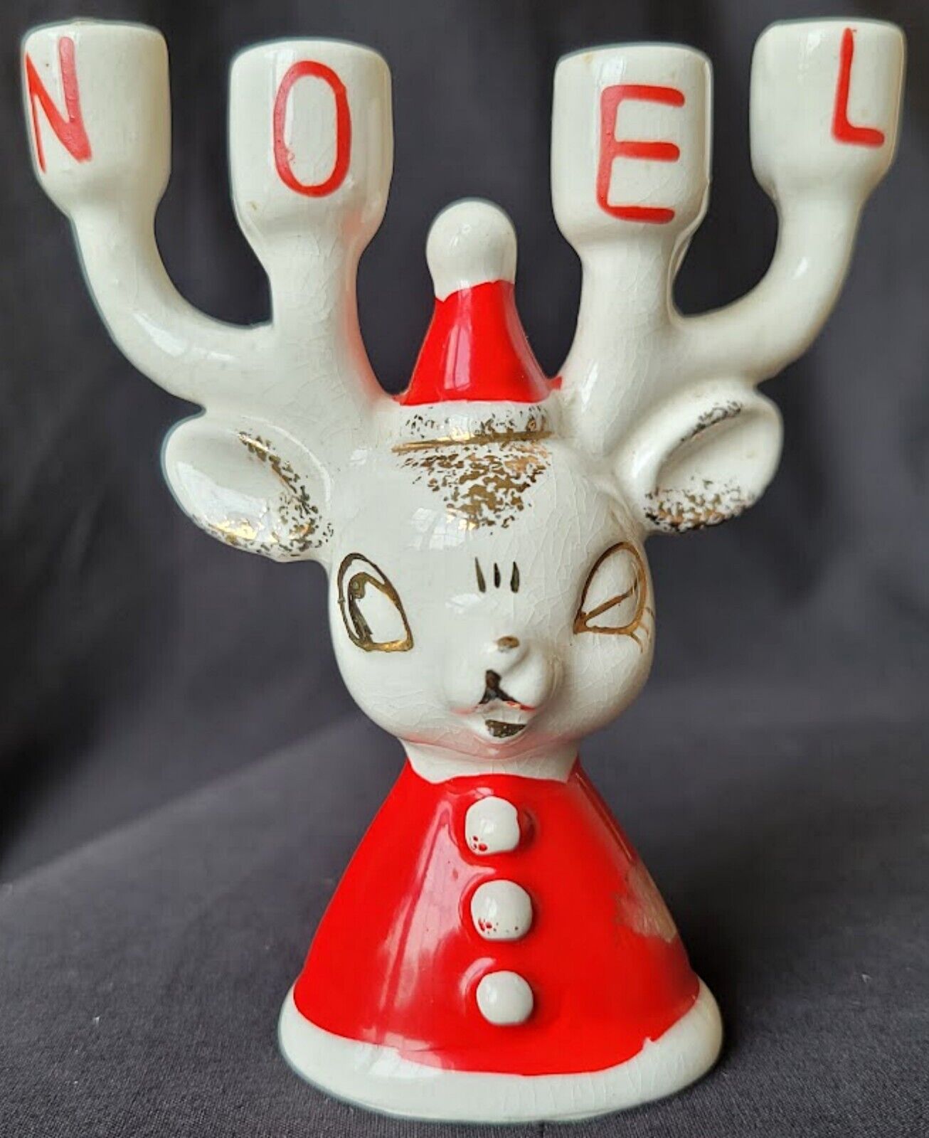 Vtg Lipper Mann Holt Howard Xmas NOEL REINDEER Candle Holder Santa Suit Figurine
