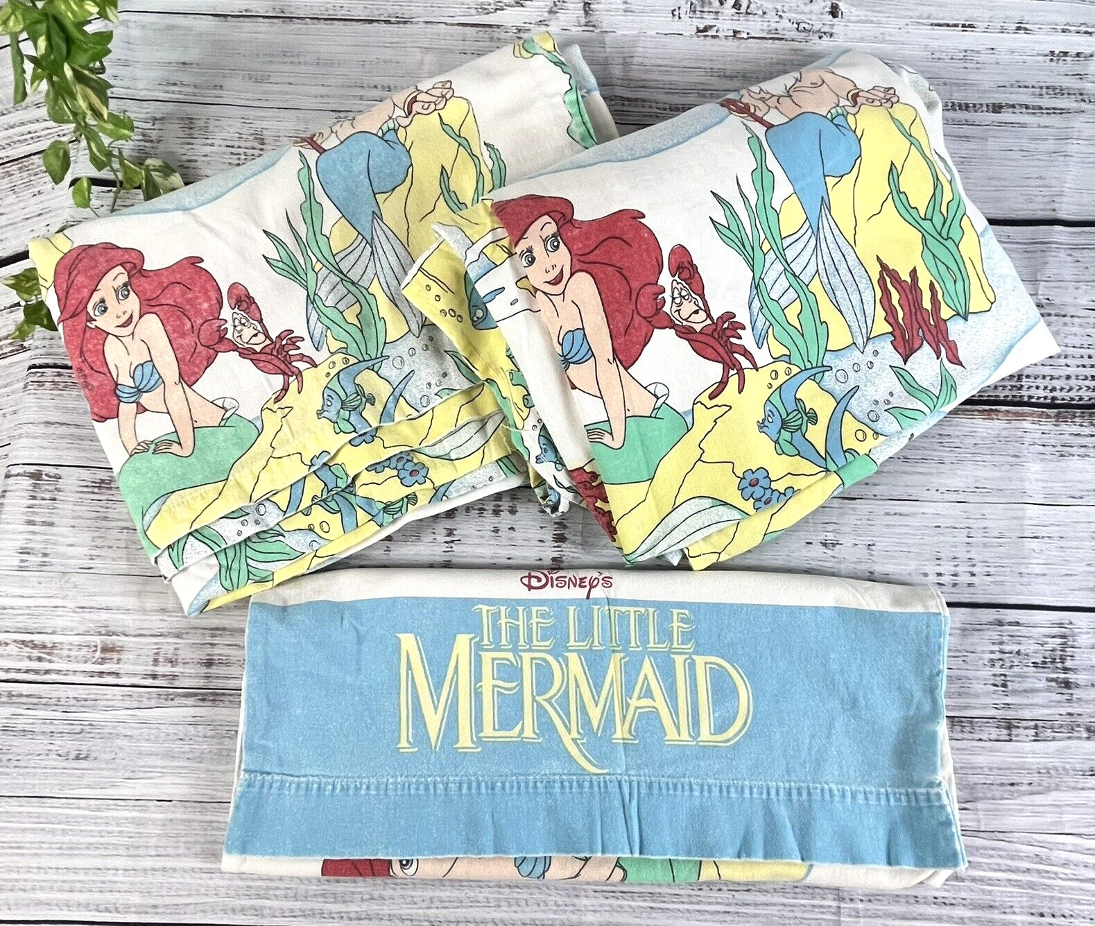 Vintage Disney The Little Mermaid 3 Piece Twin Sheet Set 90s Ariel Flat Fitted