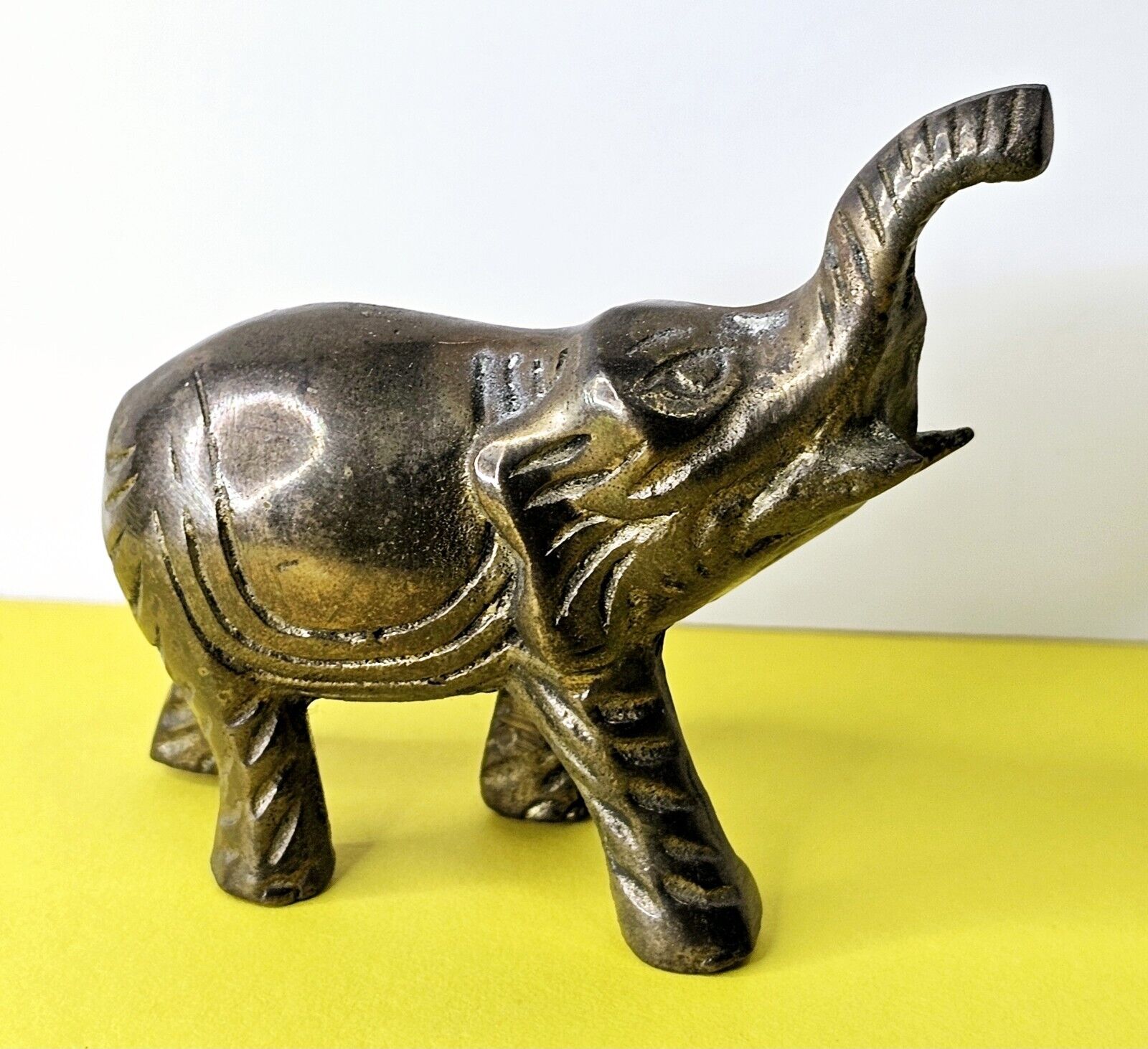 Solid Brass Baby Elephant Figurine Statue Animal Trunk Up Ornament 3\