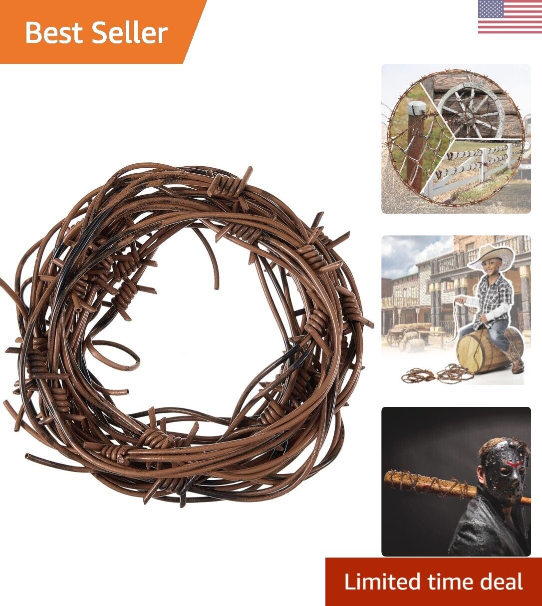 4 Pcs Rusty Barbed Wire Decoration - Halloween & Western Party Decor - 32ft