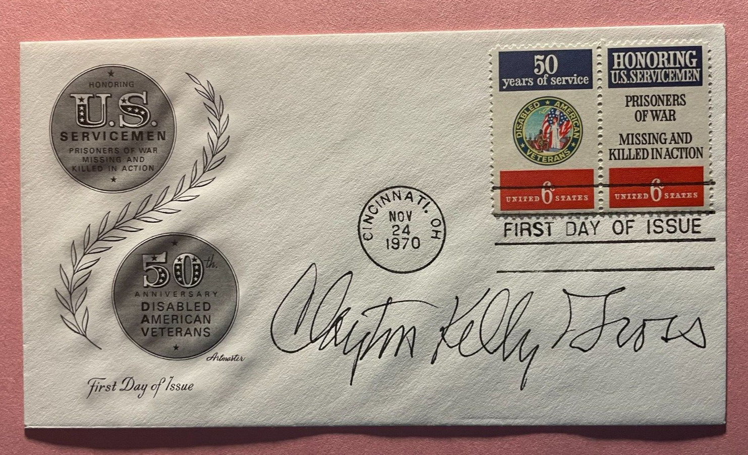 SIGNED CLAYTON KELLY GROSS FDC AUTOGRAPHED FIRST DAY COVER - WWII FIGHTER ACE