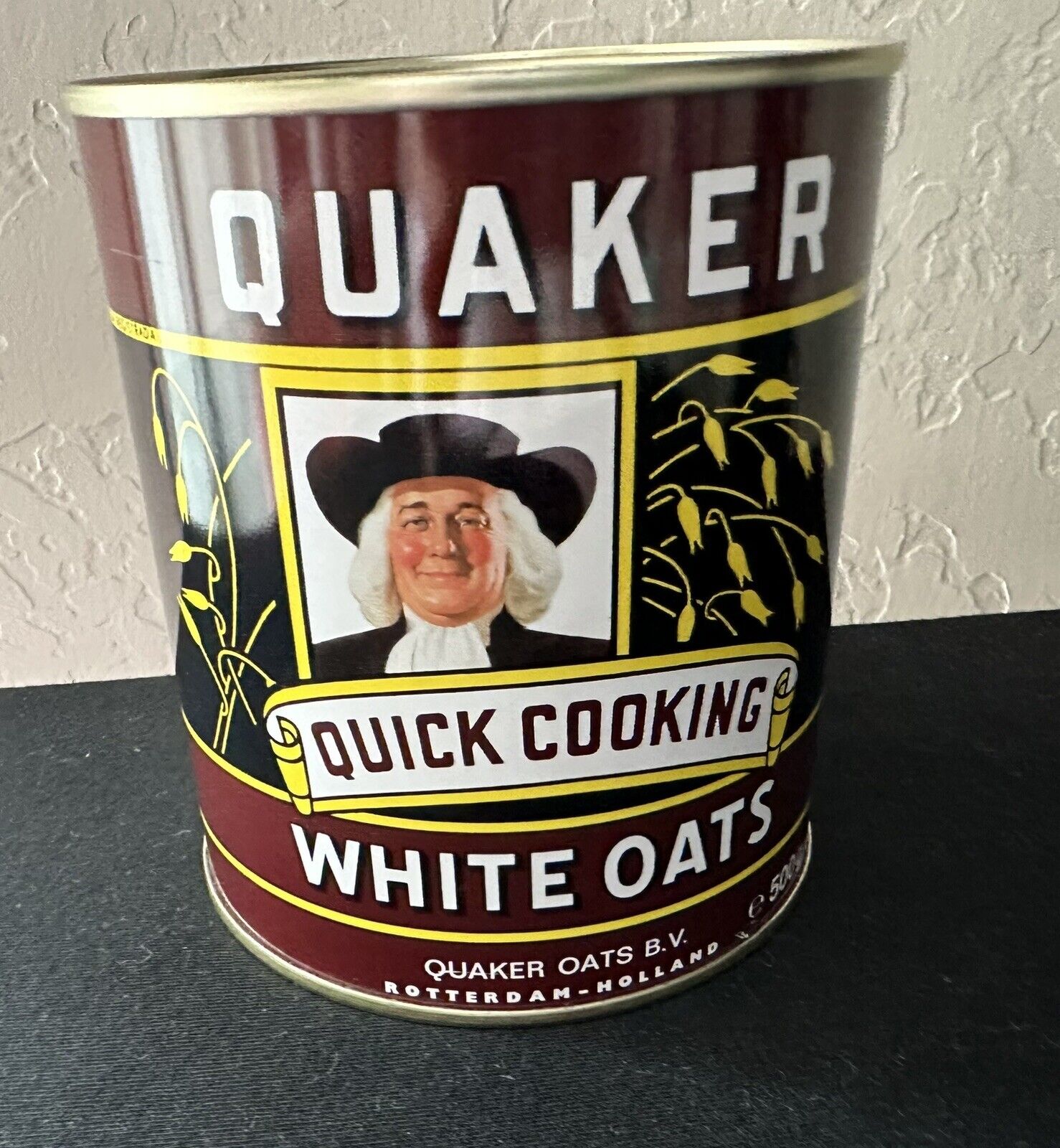 Quaker Quick Cooking White Oats Vintage Canister Tin Rotterdam Holland 1993