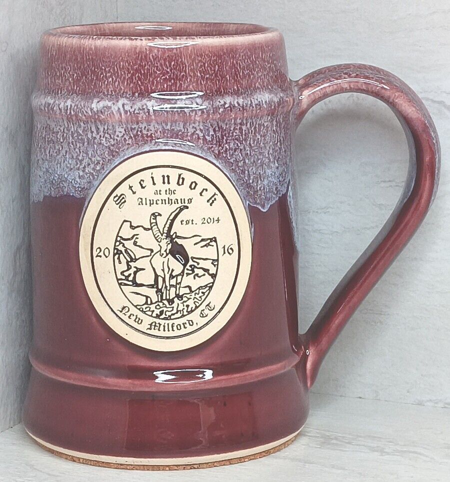Grey Fox Pottery Steinbock Alpenhaus New Milford, CT 2016 Red White Mug Retired