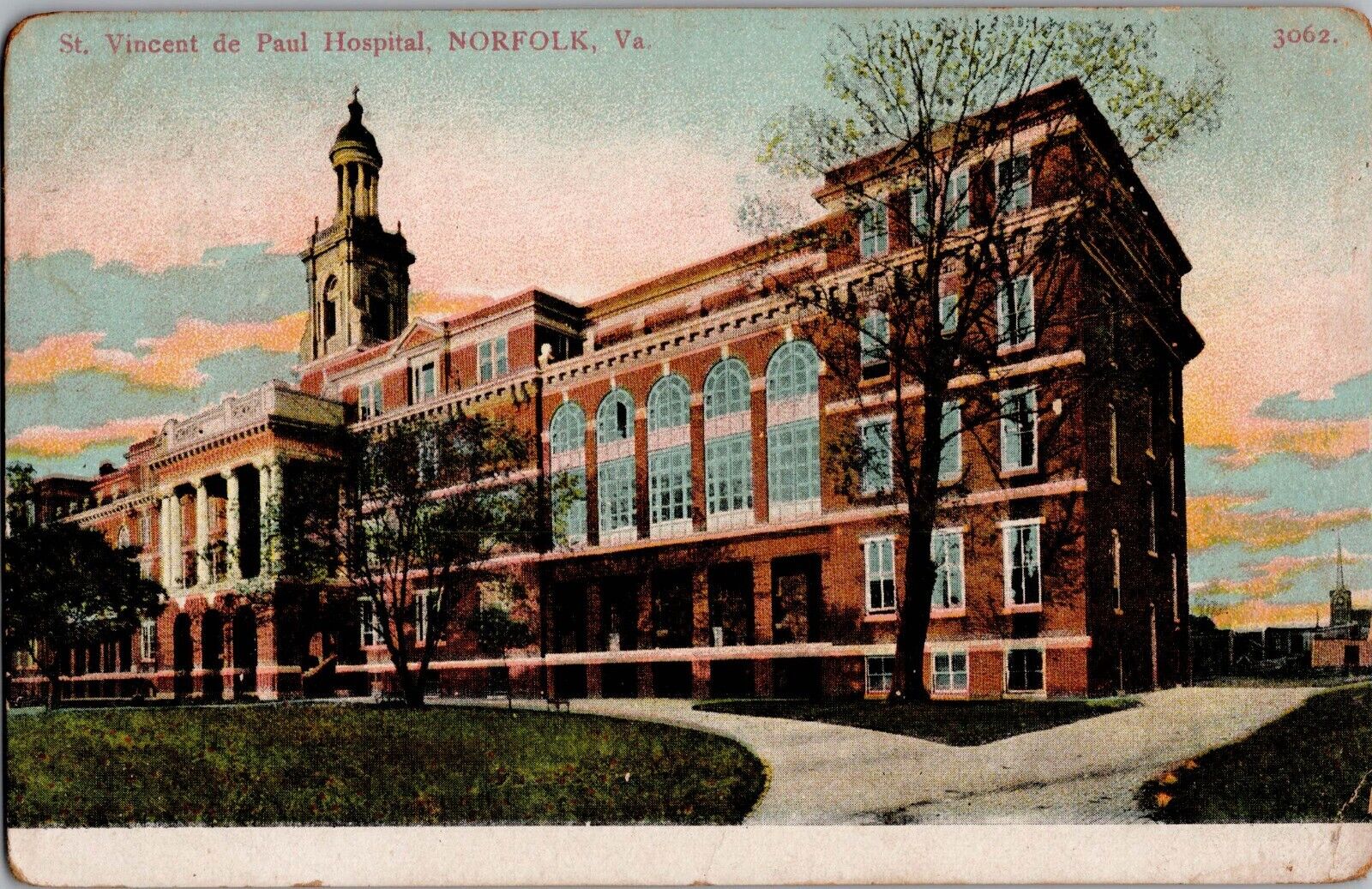 1907 Norfolk, Virginia St. Vincent de Paul Hospital Antique Postcard