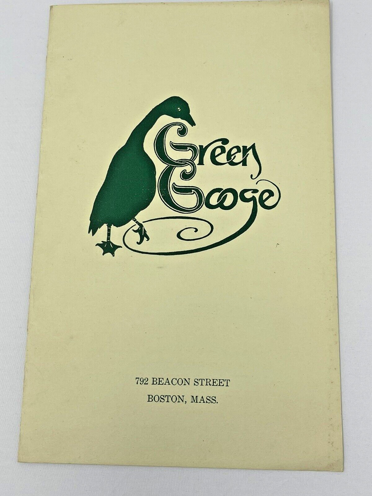 Vintge GREEN GOOSE Boston MA Restaurant Menu c1920s