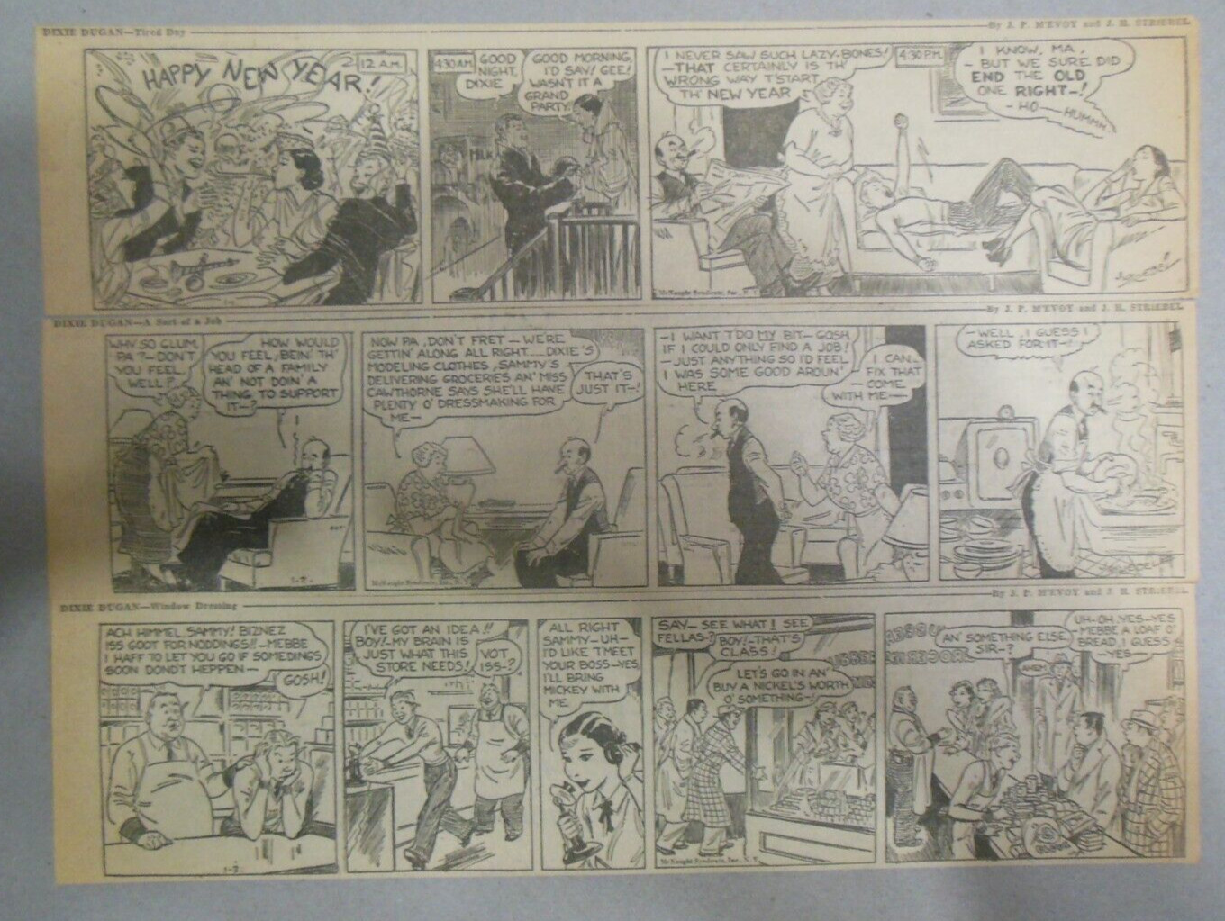 (303) Dixie Dugan Dailies by McEvoy & Striebel from 1936 Size: 3 x 12 inches