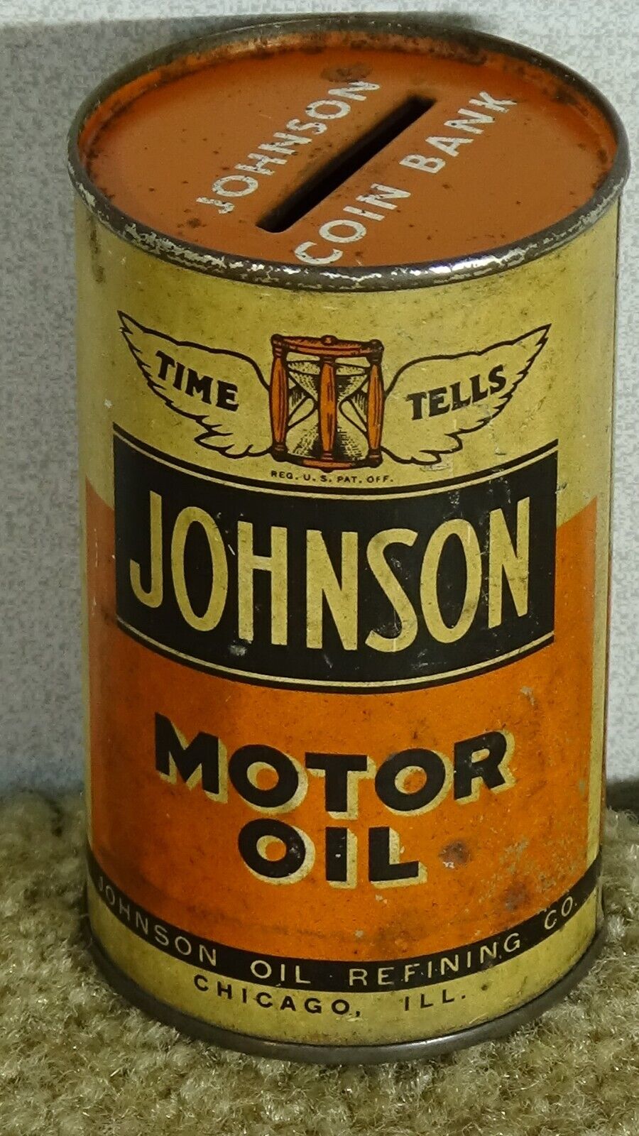 *OLD* Johnson Motor Oil coin bank can