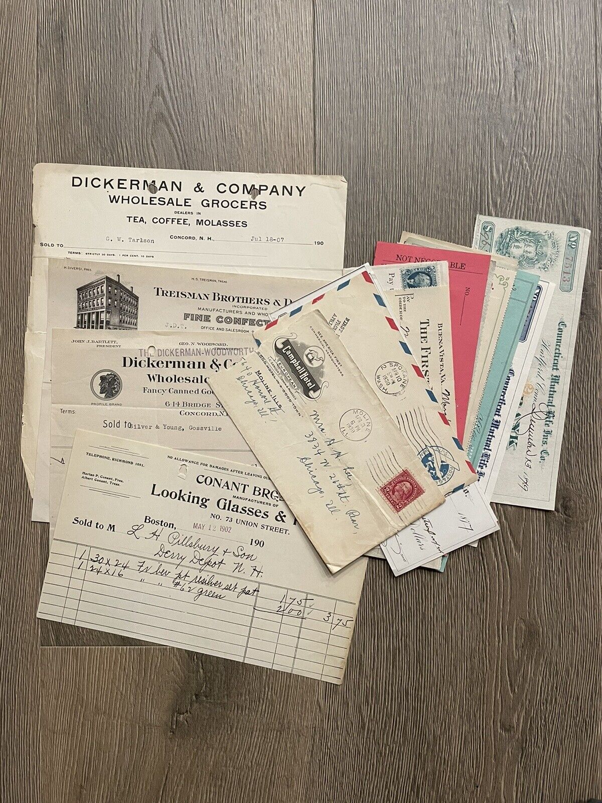 Rare Antique/Vintage Documents Lot - Bank Checks Invoices Envelopes Ephemera