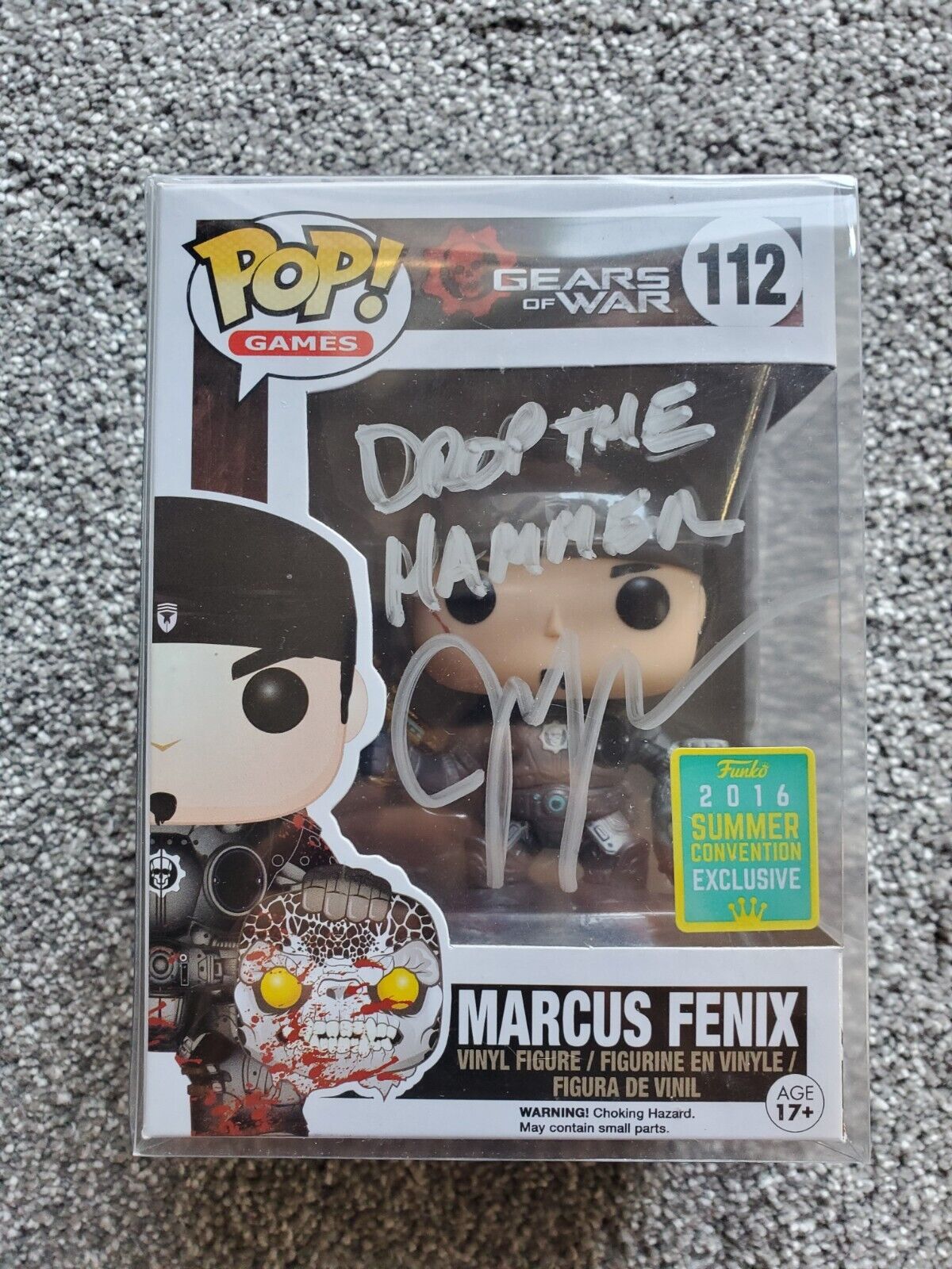 Gold Lancer Marcus Fenix Funko Pop 112 2016 Summer Convention Exclusive Signed