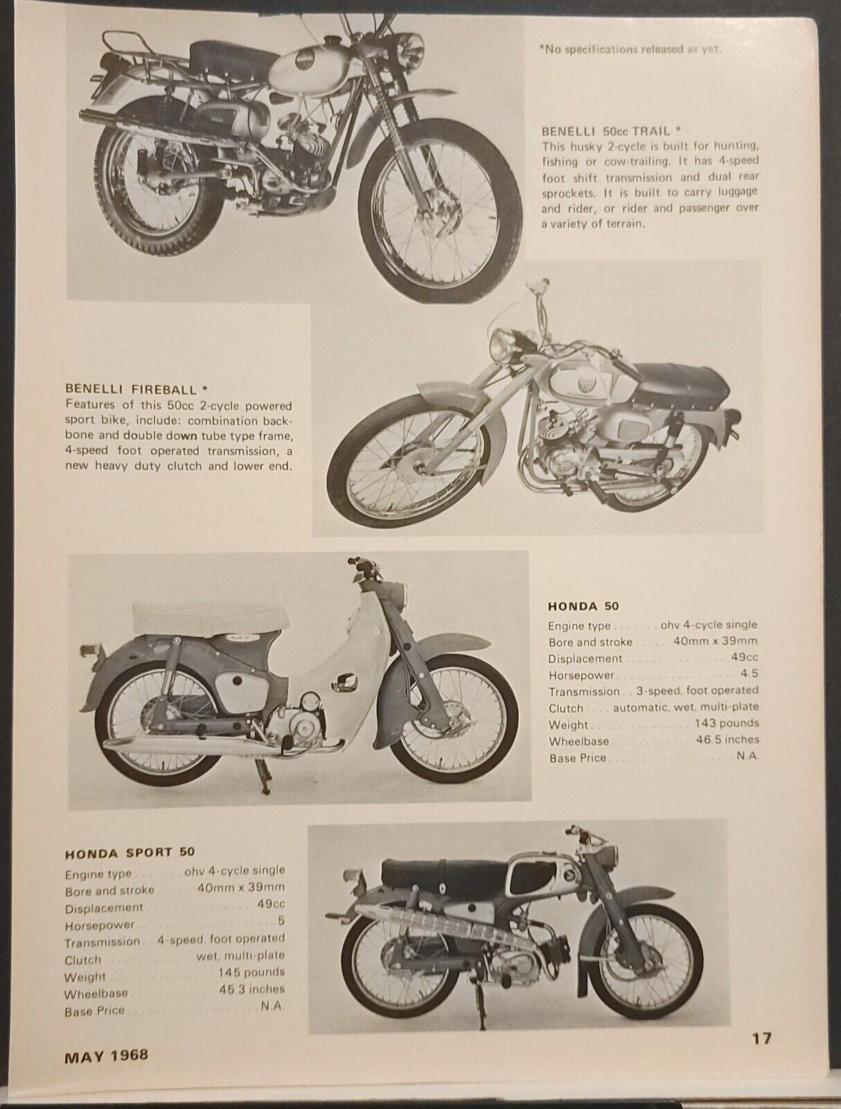 1968 Honda 50 Sport 50 65 Harley M65 Yamaha Newport Garelli Gadabout Print Ad