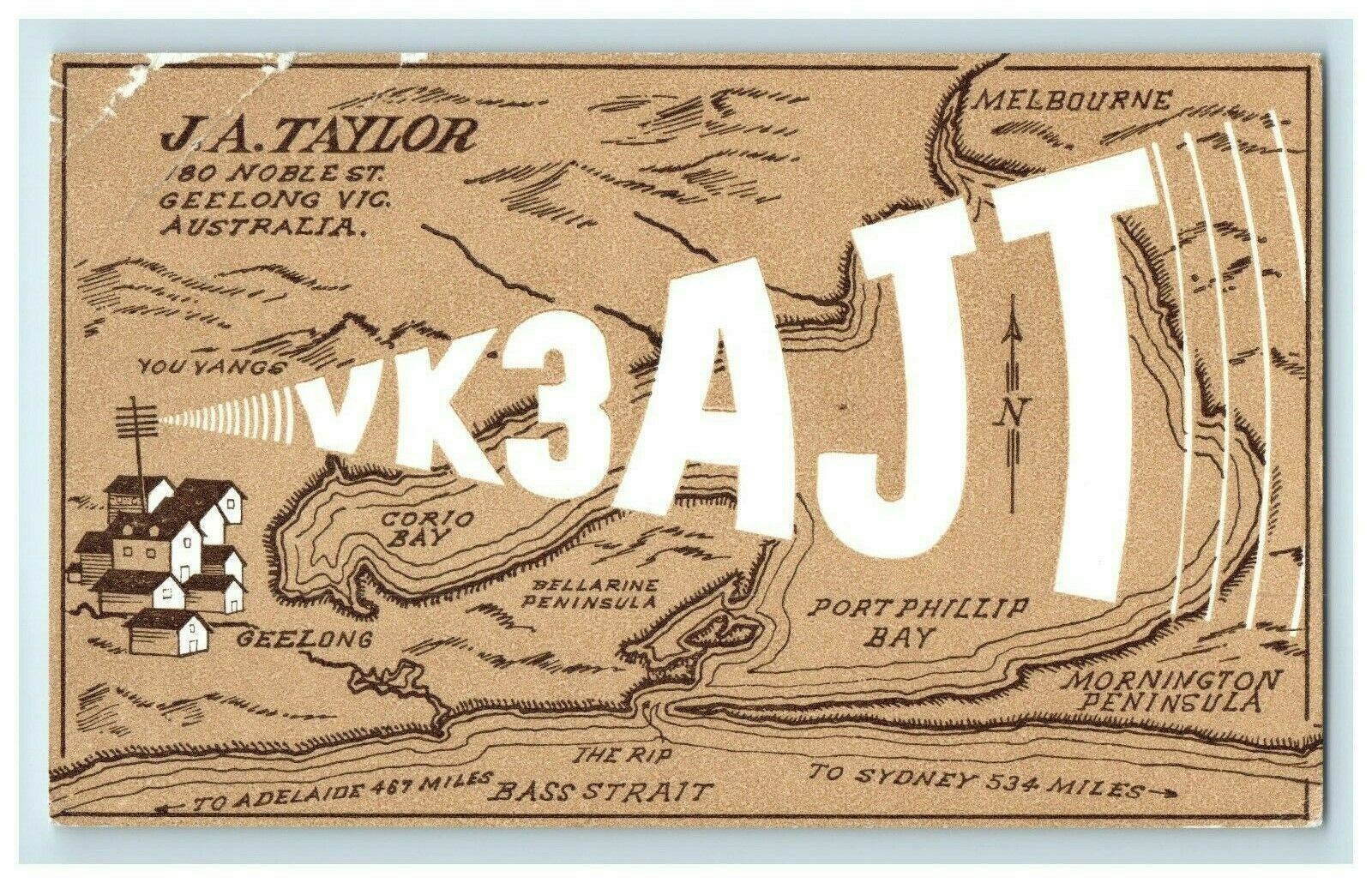 1968 QSL Ham Radio Card Geelong Australia Map