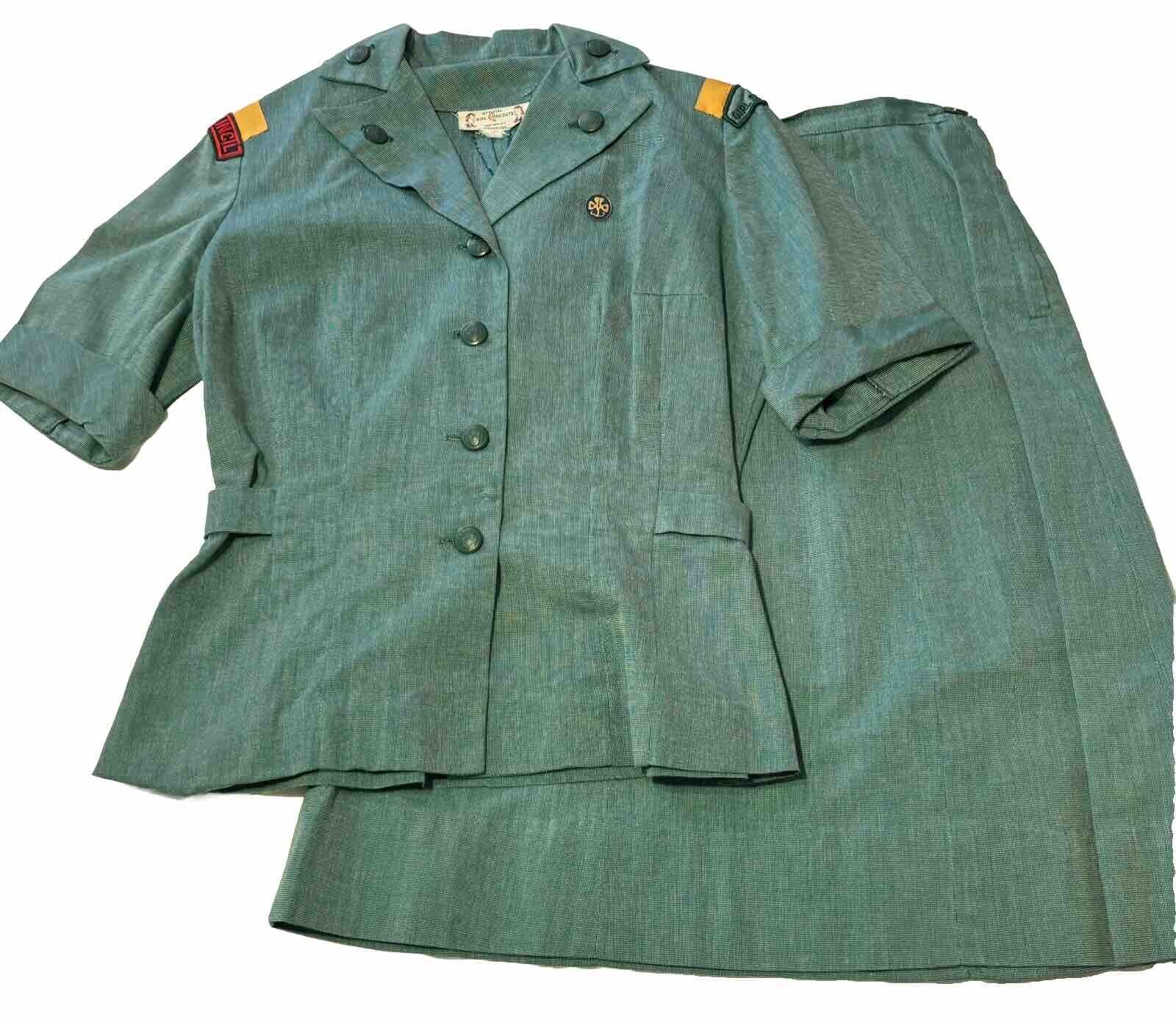 Vintage Girl Scouts uniform 1950s suit- Jacket, Skirt & Gold Filled Pin
