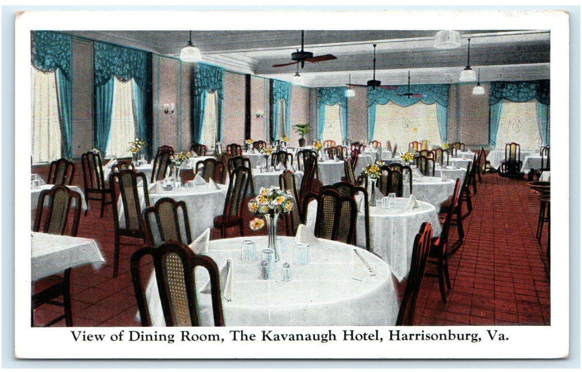 HARRISONBURG, VA Virginia ~ Dining Room KAVANAUGH HOTEL c1920s  Postcard