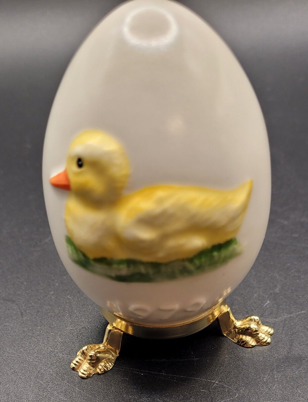 Vintage  1979 Goebel Porcelain Duck Egg on Three Footed Gold Colored Stand