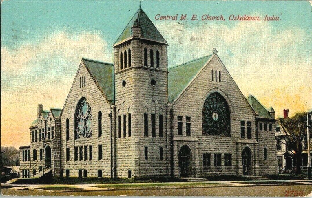 1912. CENTRAL M.E. CHURCH. OSKALOOSA, IOWA. POSTCARD t13