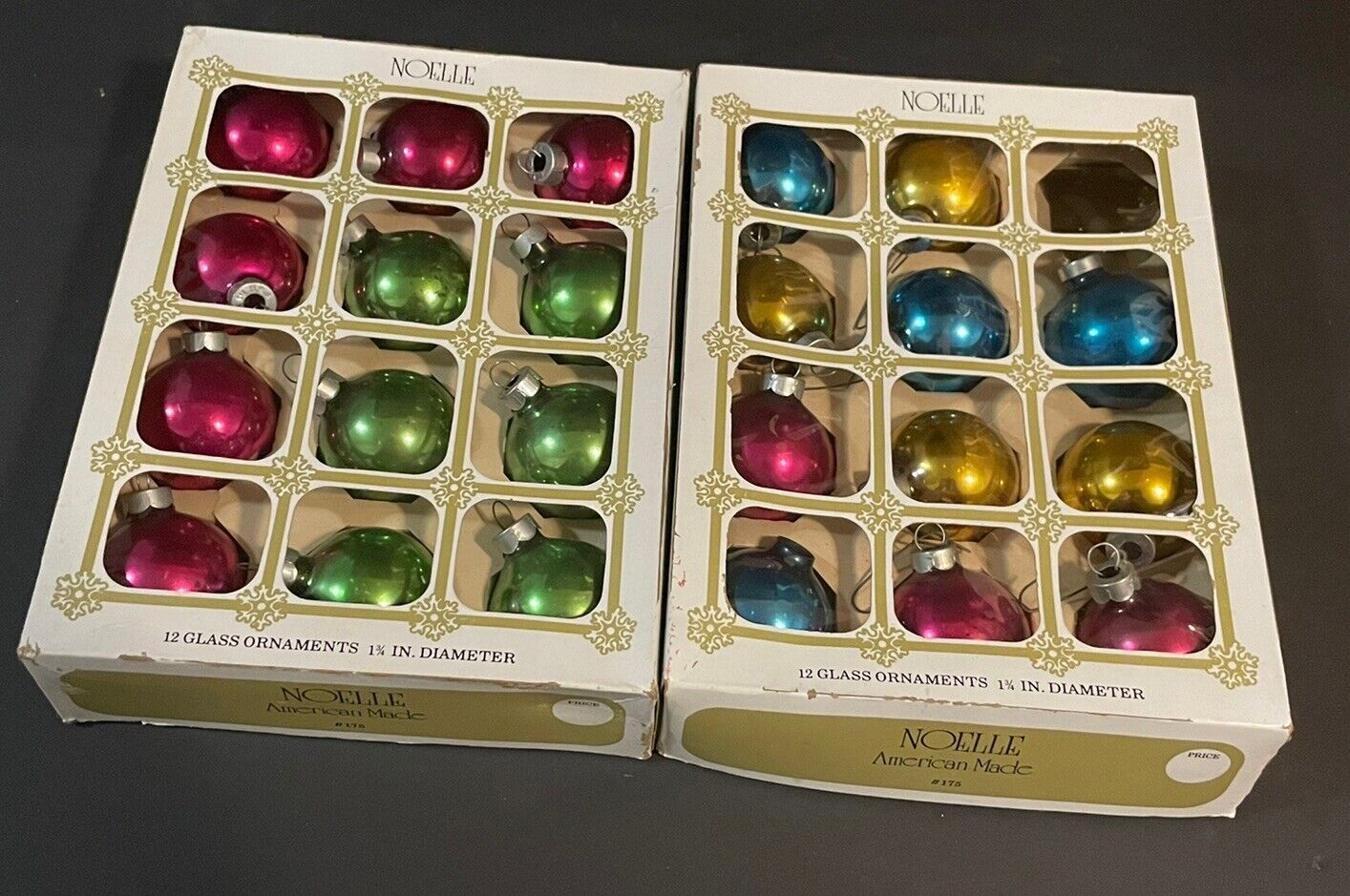 Vintage Noelle Glass Christmas Ornaments Sets 25 With Multiple Colors 1 3/4”