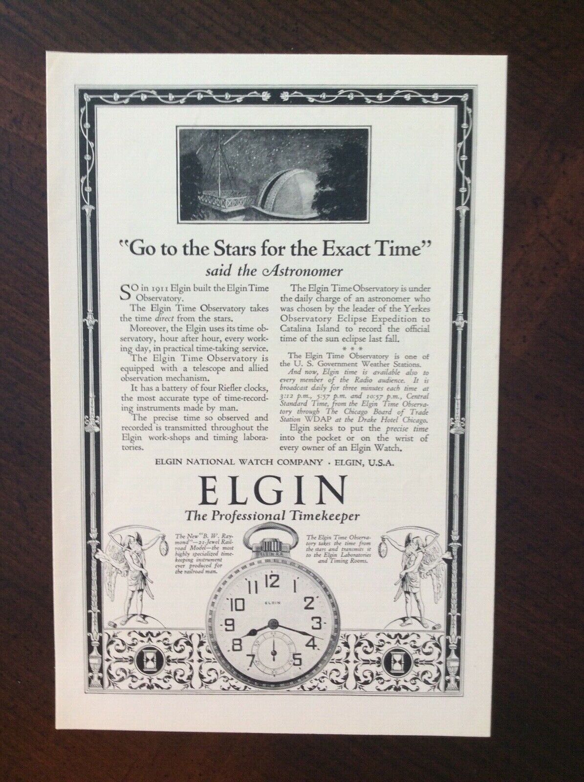 1924 vintage Original ad Elgin National Watch Company fantastic condition 