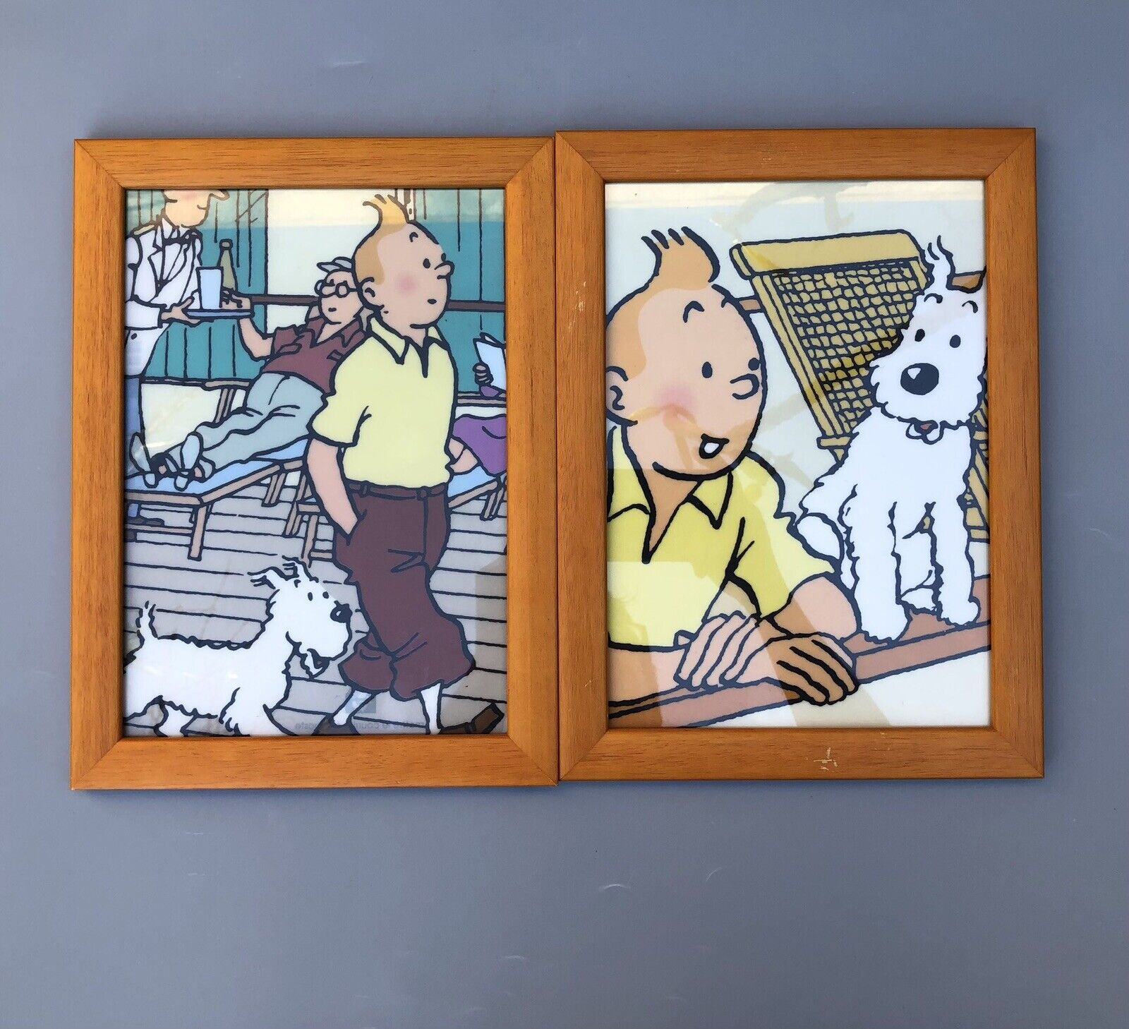 Pair Of Two Framed Tintin Transparent Vinyl Plastic Art Print