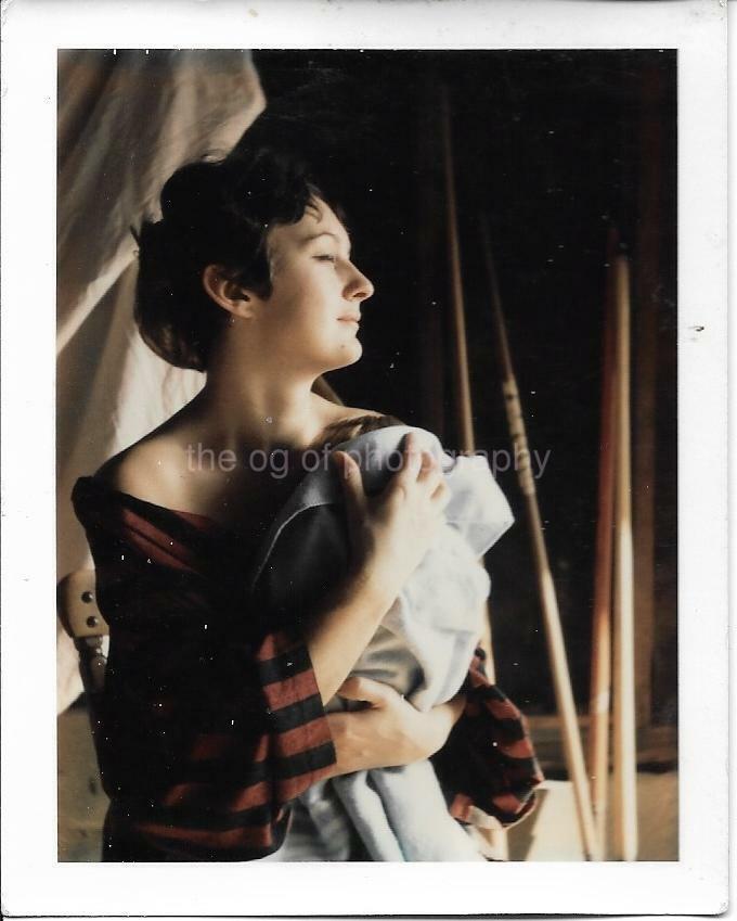 Portrait Of a Woman Holding A Baby Doll  FOUND PHOTOGRAPH Color VINTAGE 910 13 B