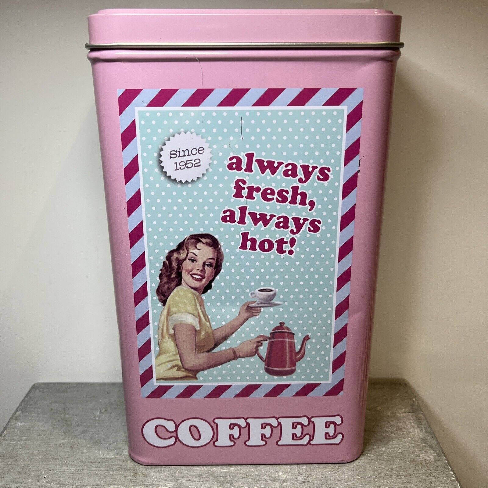 Coffee Pink Vintage EMPTY Collectible Tin Storage Container Display,\',,