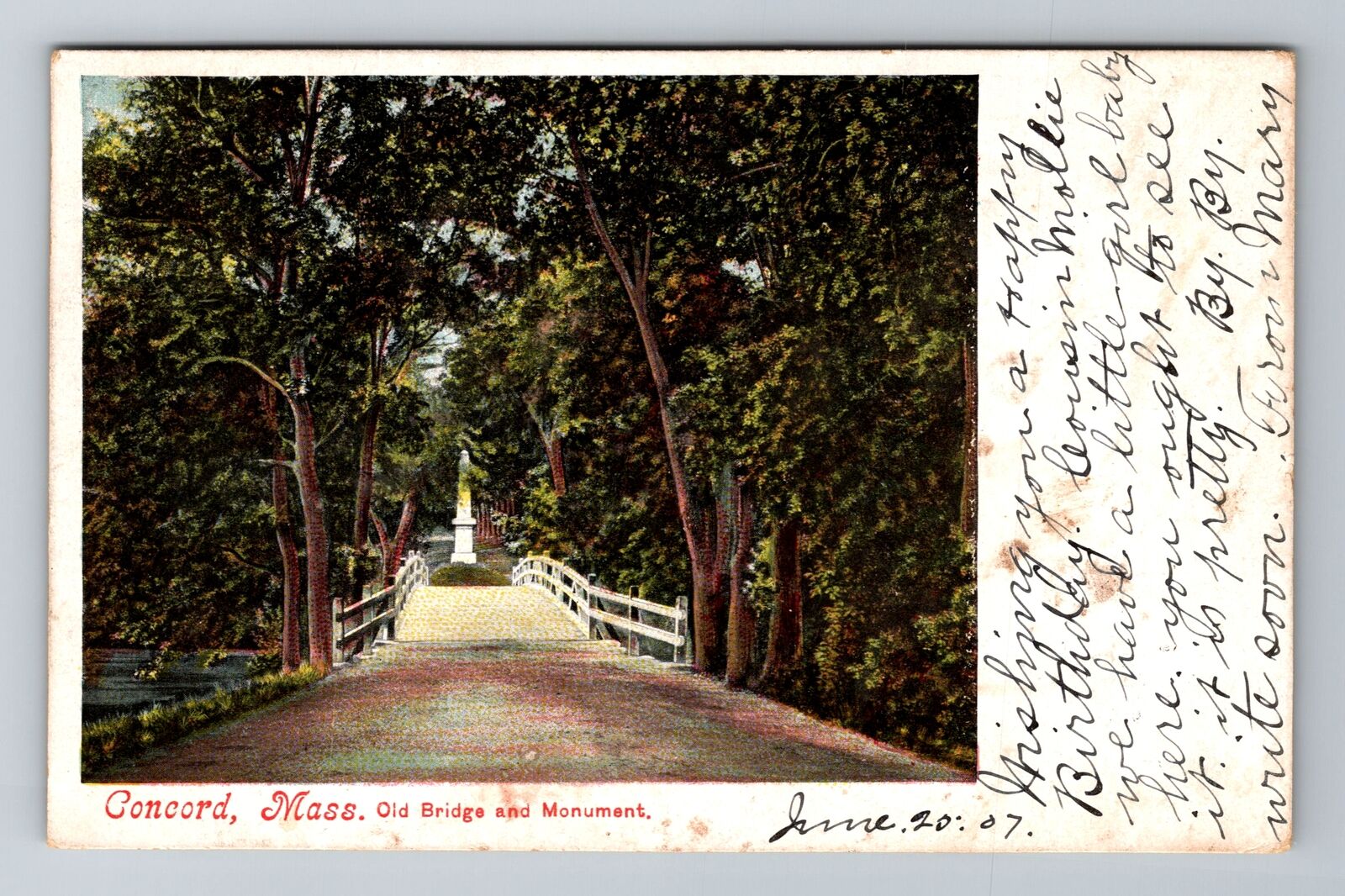 Concord, MA-Massachusetts, Old Bridge Batttle Monument c1907, Vintage Postcard