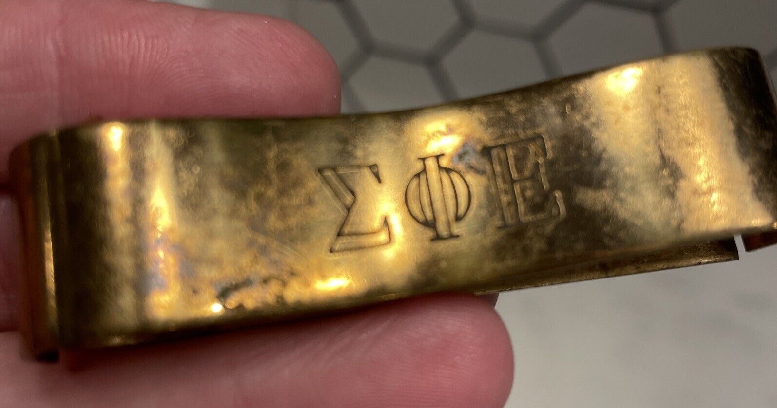 Antique Sigma Phi Epsilon Brass Money Clip 2.5” X .5”