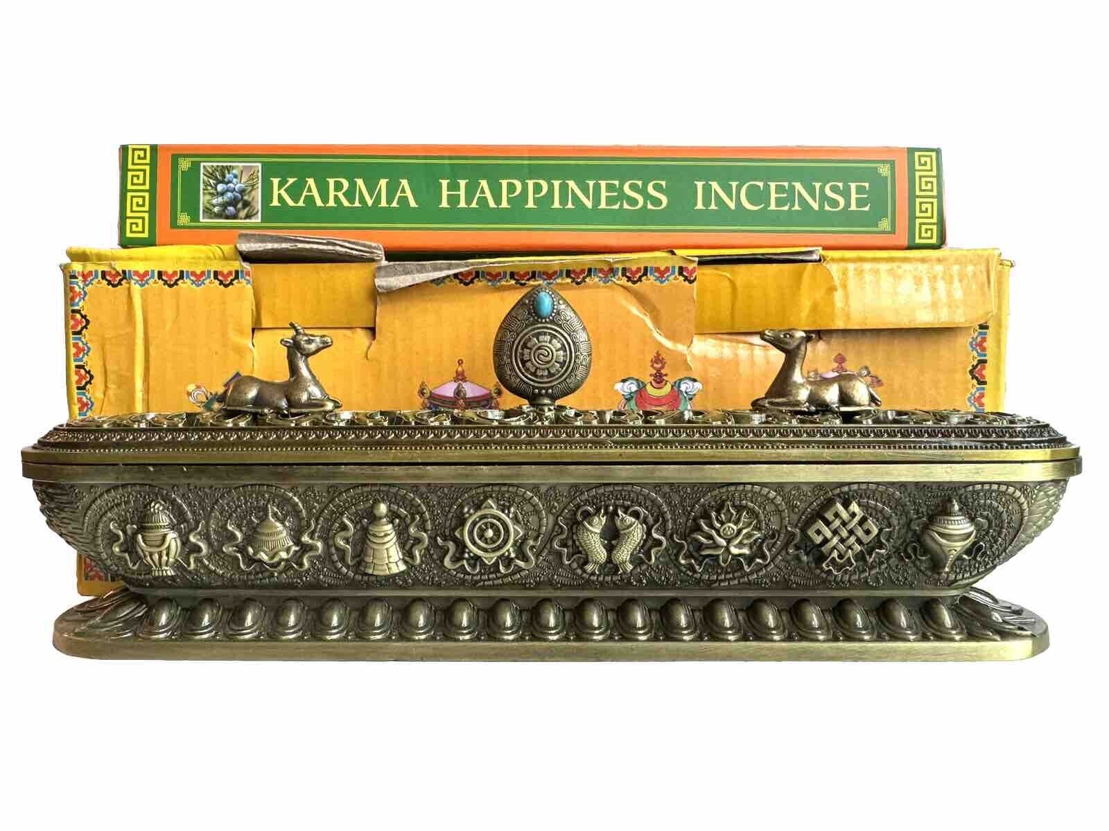 Beautiful incense Burner handmade & carved Bronze & Zinc Horizontal from Tibet