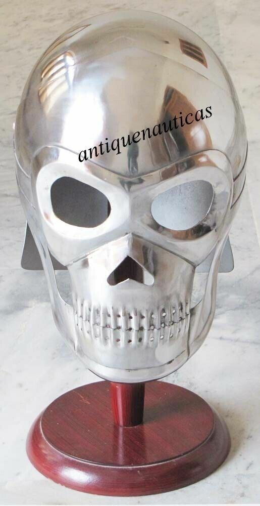 Medieval Spartan Armour Skeleton Skull Helmet W/ Stand Roman Knight Viking Mask