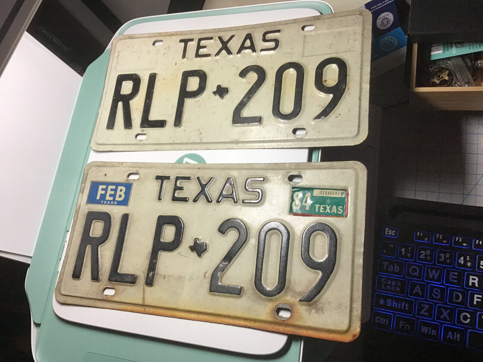 Vintage 1984 Texas License Plate Set or Pair RLP 209