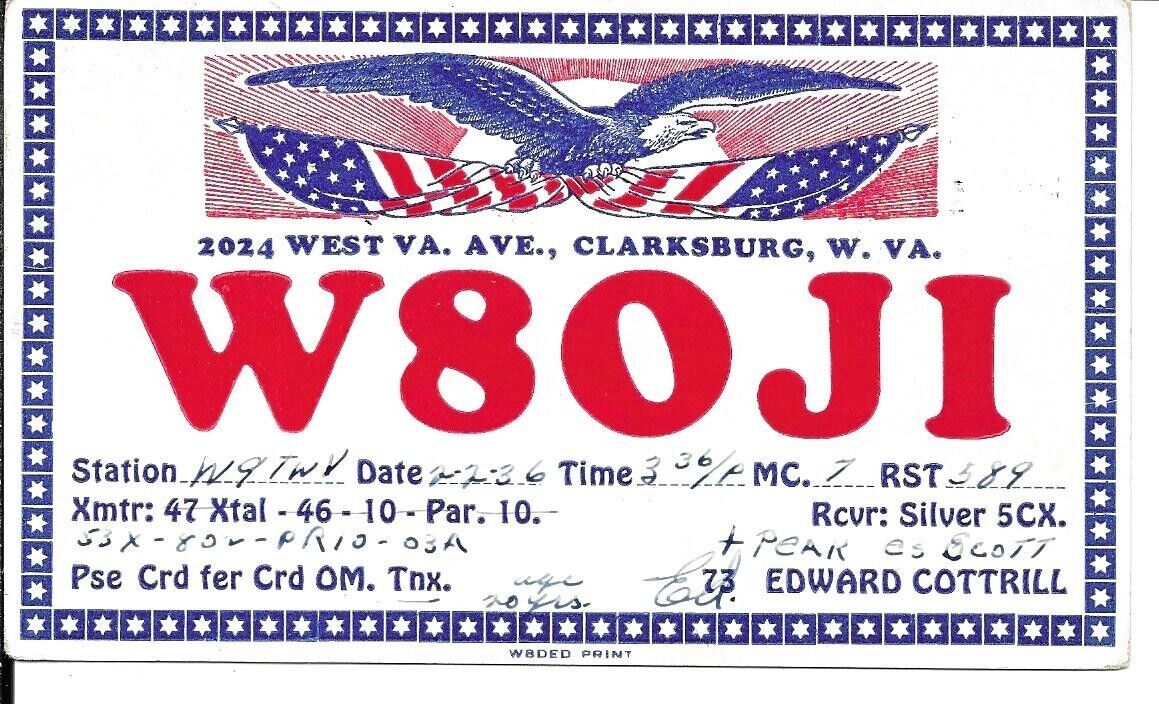QSL  1936 Clarksburg WV    radio card